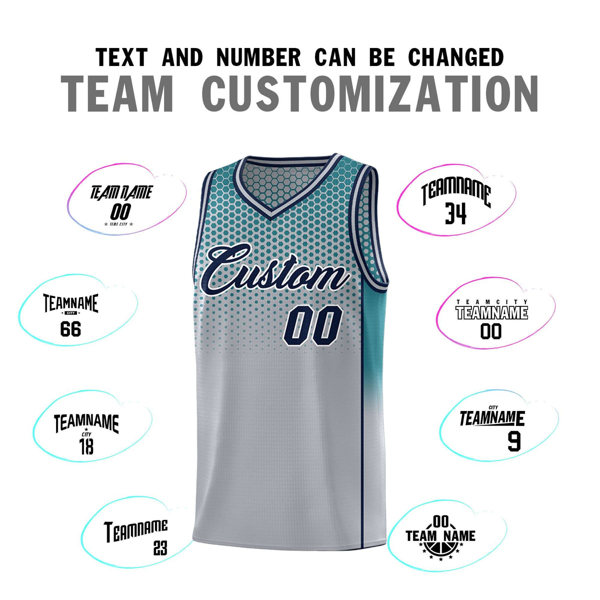 Custom Gray Aqua Reversible Side Gradient Sports Uniform Dot Pattern Basketball Jersey Kits