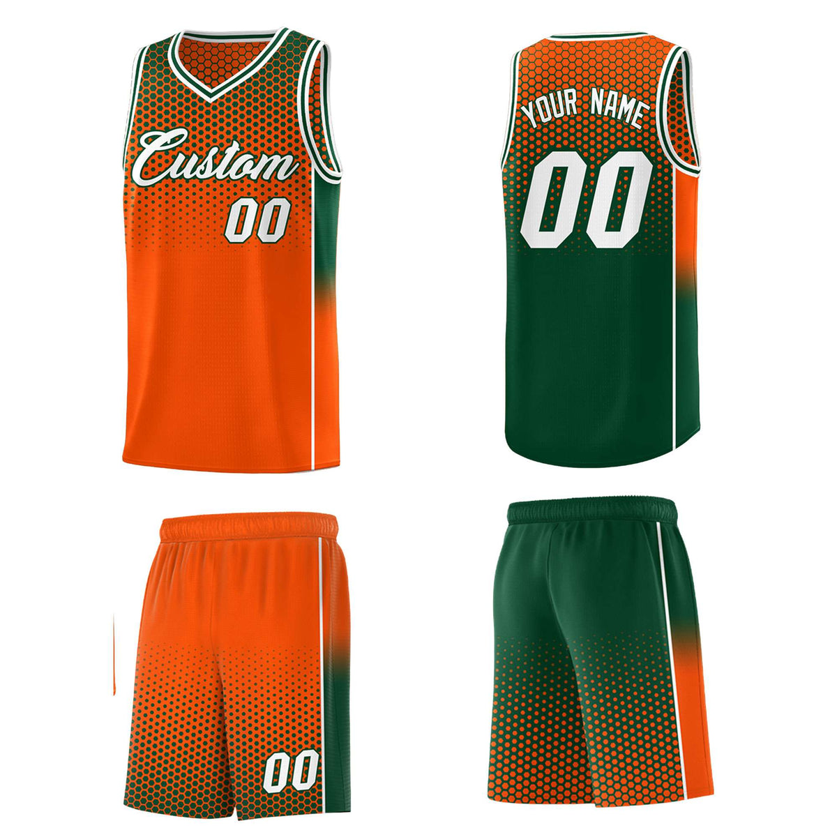 Custom Orange Green Reversible Side Gradient Sports Uniform Dot Pattern Basketball Jersey Kits