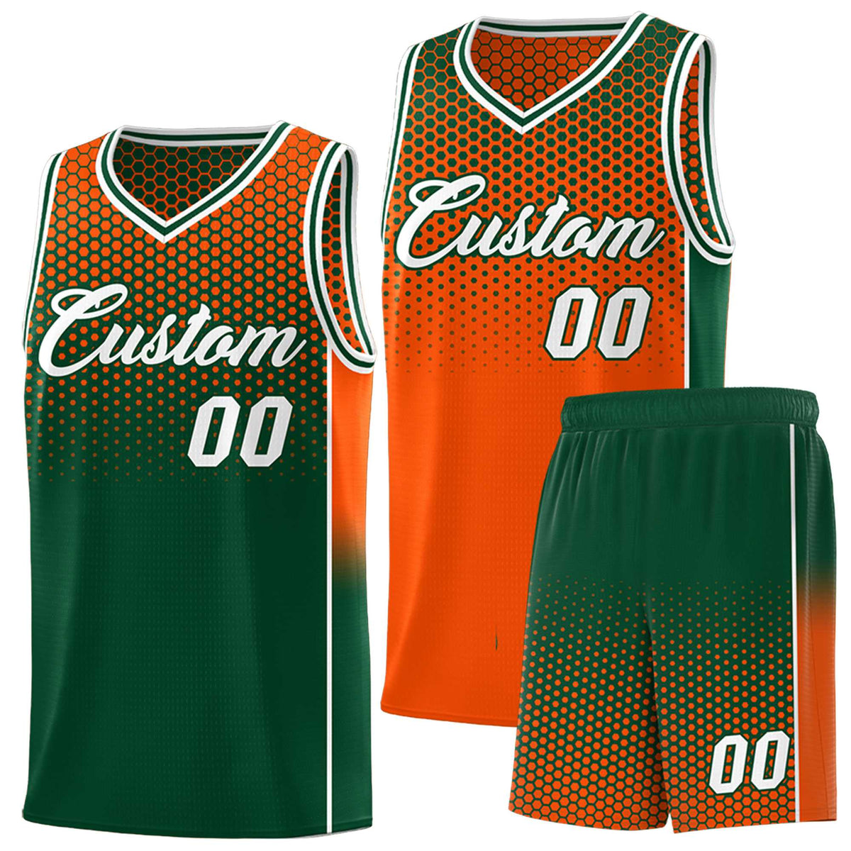 Custom Orange Green Reversible Side Gradient Sports Uniform Dot Pattern Basketball Jersey Kits