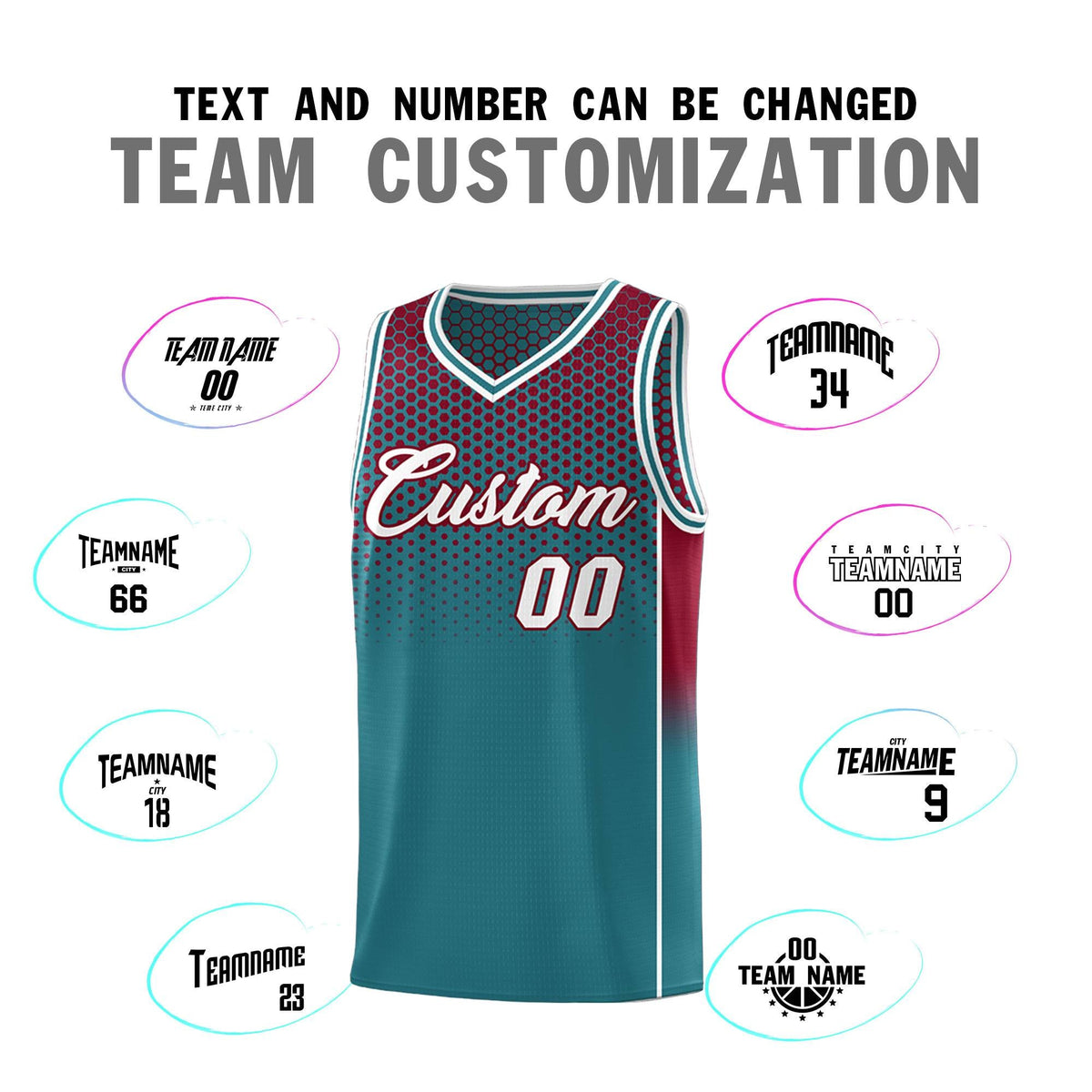 Custom Teal Crimson Reversible Side Gradient Sports Uniform Dot Pattern Basketball Jersey Kits
