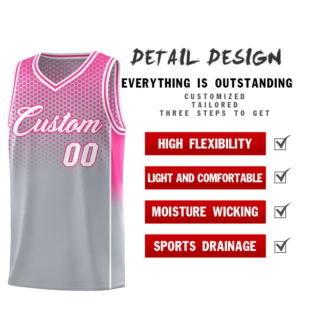 Custom Gray Pink Reversible Side Gradient Sports Uniform Dot Pattern Basketball Jersey Kits