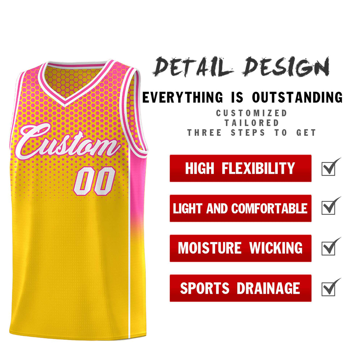 Custom Gold Pink Reversible Side Gradient Sports Uniform Dot Pattern Basketball Jersey Kits