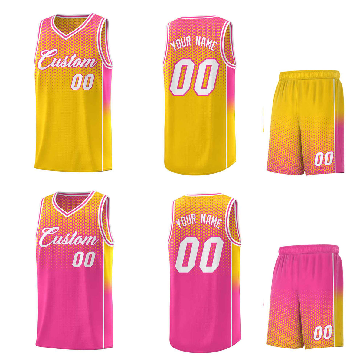 Custom Gold Pink Reversible Side Gradient Sports Uniform Dot Pattern Basketball Jersey Kits