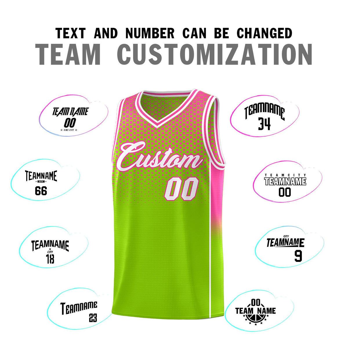 Custom Neon Green Pink Reversible Side Gradient Sports Uniform Dot Pattern Basketball Jersey Kits