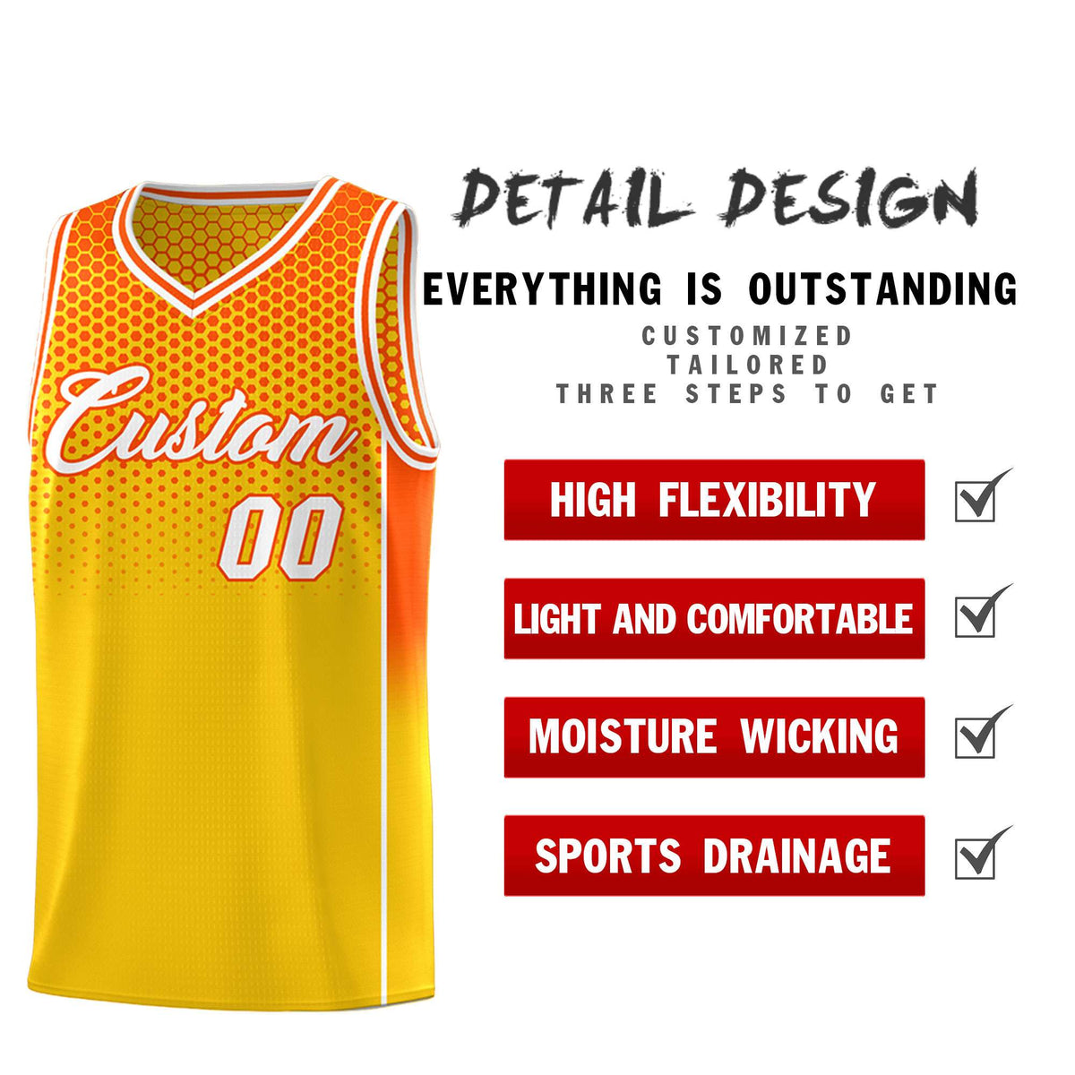 Custom Gold Orange Reversible Side Gradient Sports Uniform Dot Pattern Basketball Jersey Kits