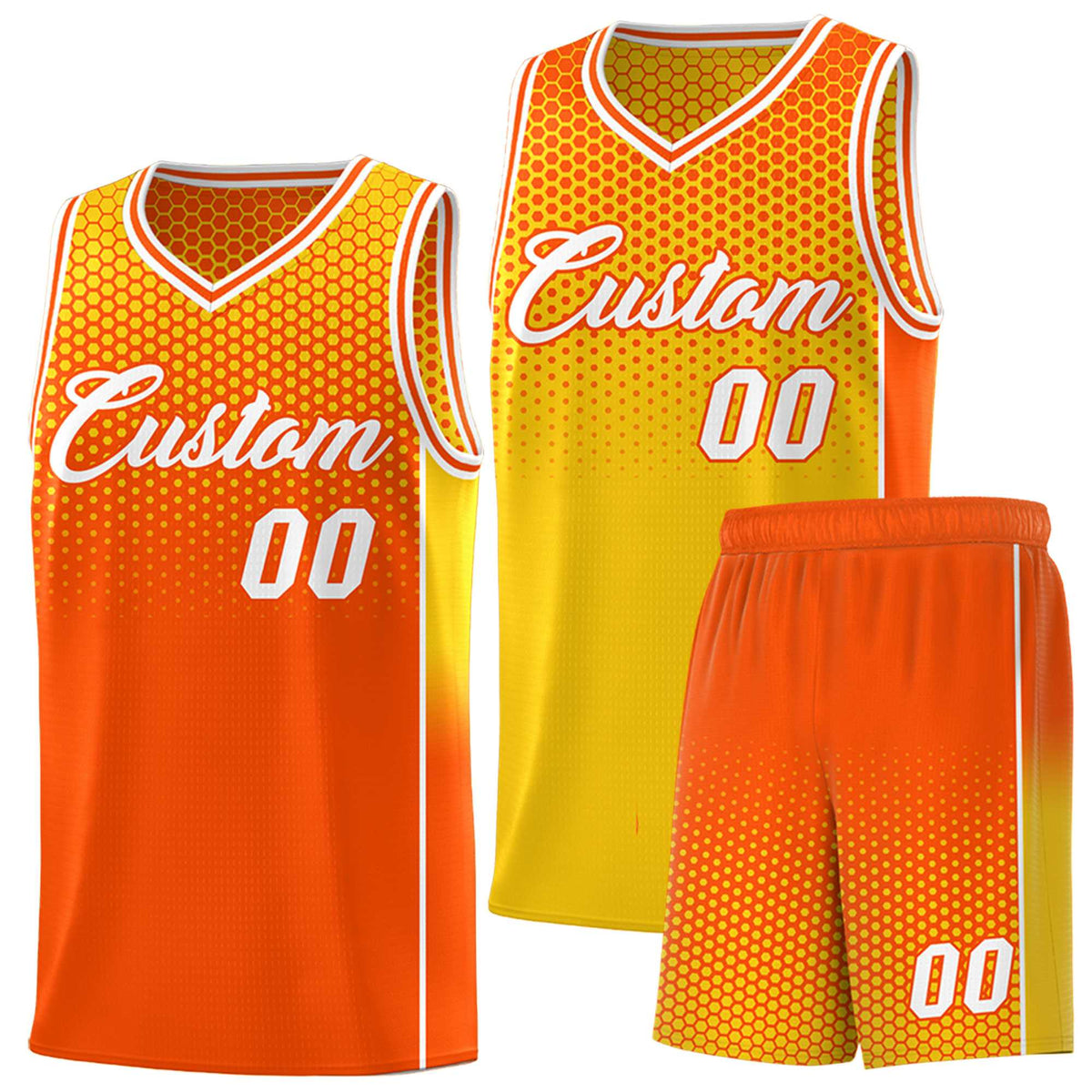 Custom Gold Orange Reversible Side Gradient Sports Uniform Dot Pattern Basketball Jersey Kits
