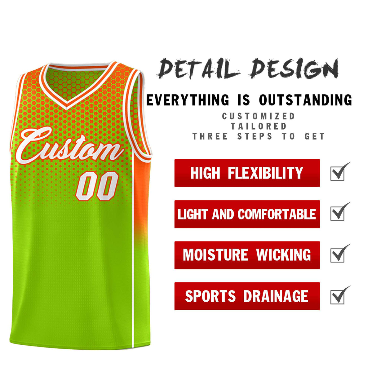 Custom Neon Green Orange Reversible Side Gradient Sports Uniform Dot Pattern Basketball Jersey Kits