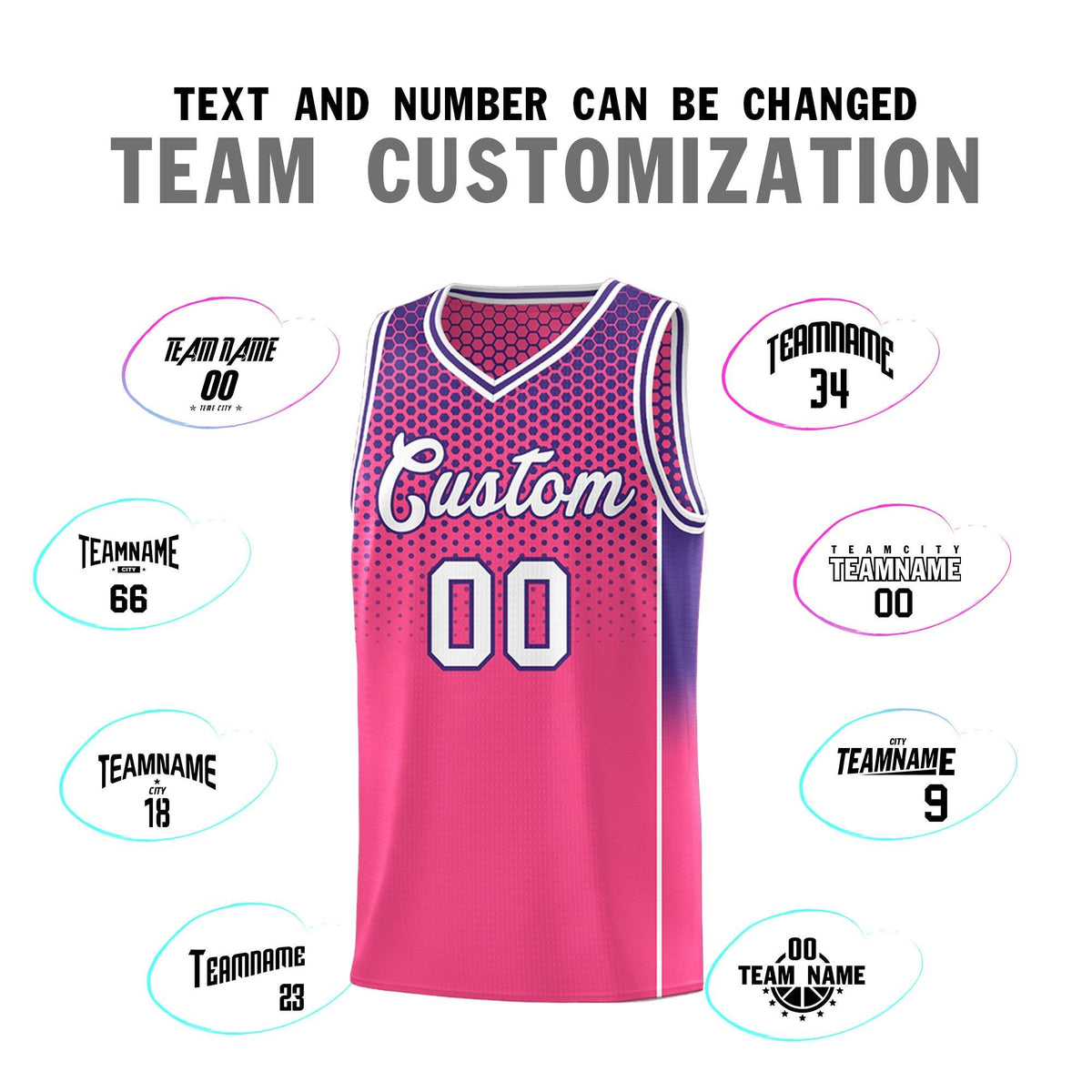 Custom Pink Purple Reversible Side Gradient Sports Uniform Dot Pattern Basketball Jersey Kits