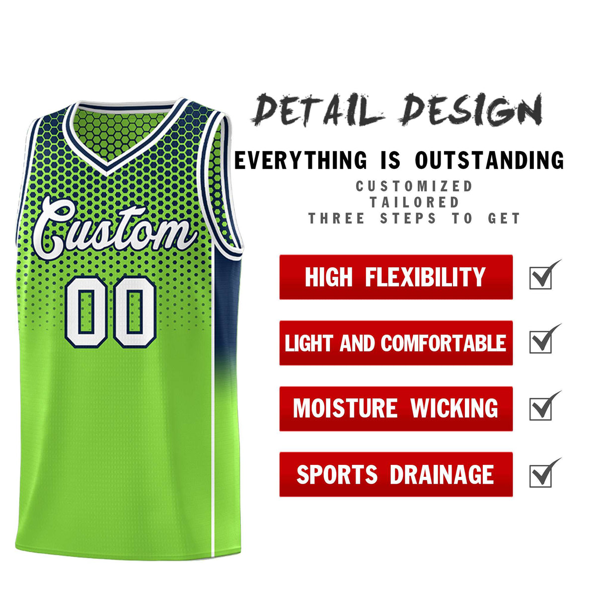 Custom Neon Green Navy Reversible Side Gradient Sports Uniform Dot Pattern Basketball Jersey Kits