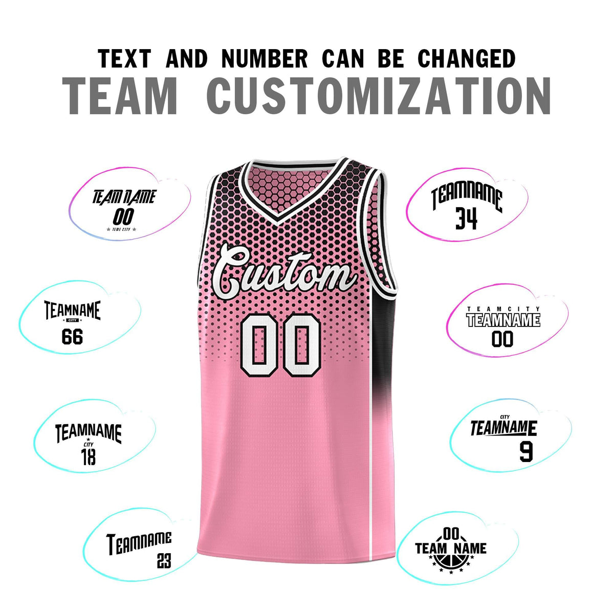 Custom Light Pink Black Reversible Side Gradient Sports Uniform Dot Pattern Basketball Jersey Kits