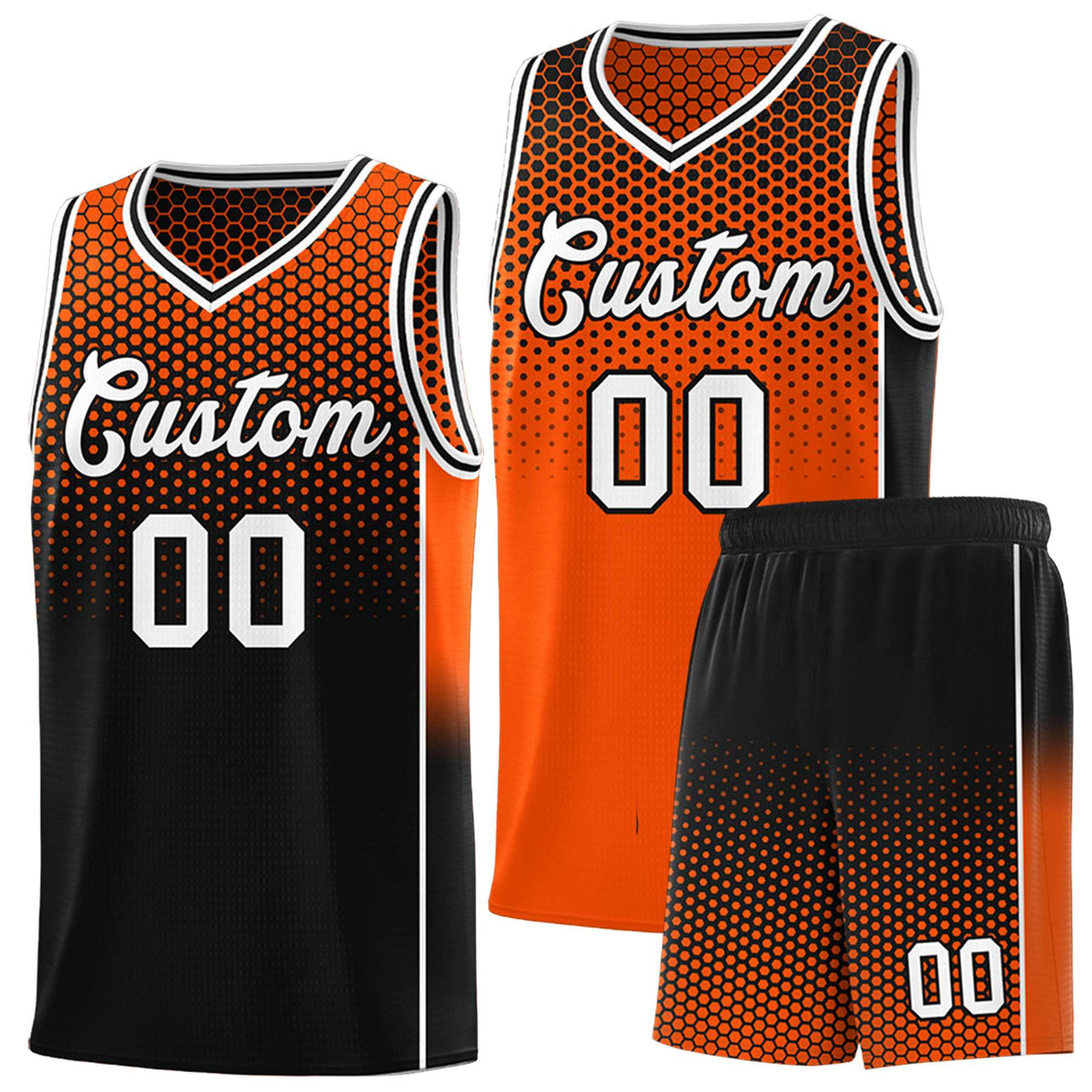 Custom Orange Black Reversible Side Gradient Sports Uniform Dot Pattern Basketball Jersey Kits