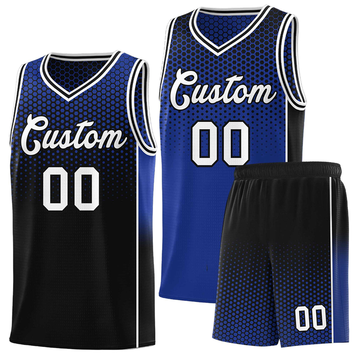 Custom Royal Black Reversible Side Gradient Sports Uniform Dot Pattern Basketball Jersey Kits