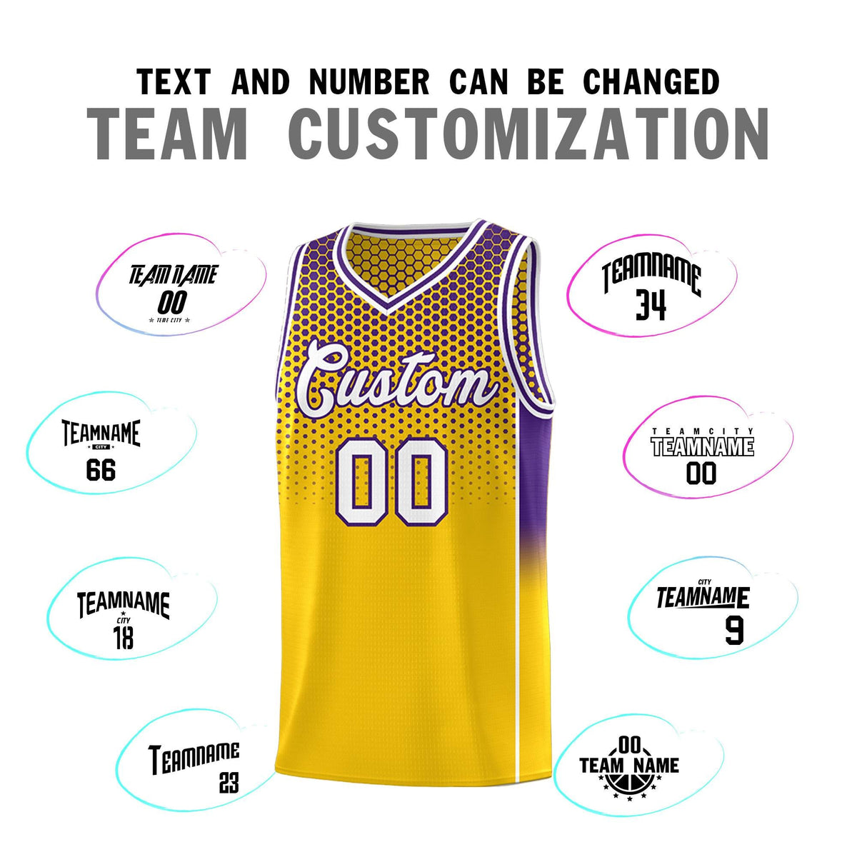 Custom Gold Purple Reversible Side Gradient Sports Uniform Dot Pattern Basketball Jersey Kits