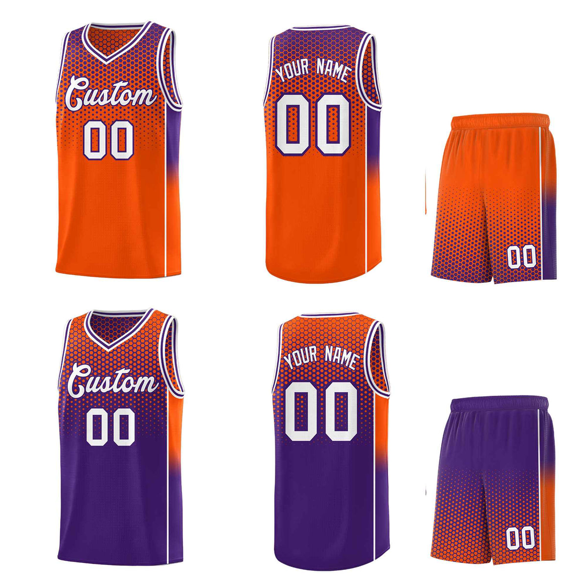 Custom Orange Purple Reversible Side Gradient Sports Uniform Dot Pattern Basketball Jersey Kits