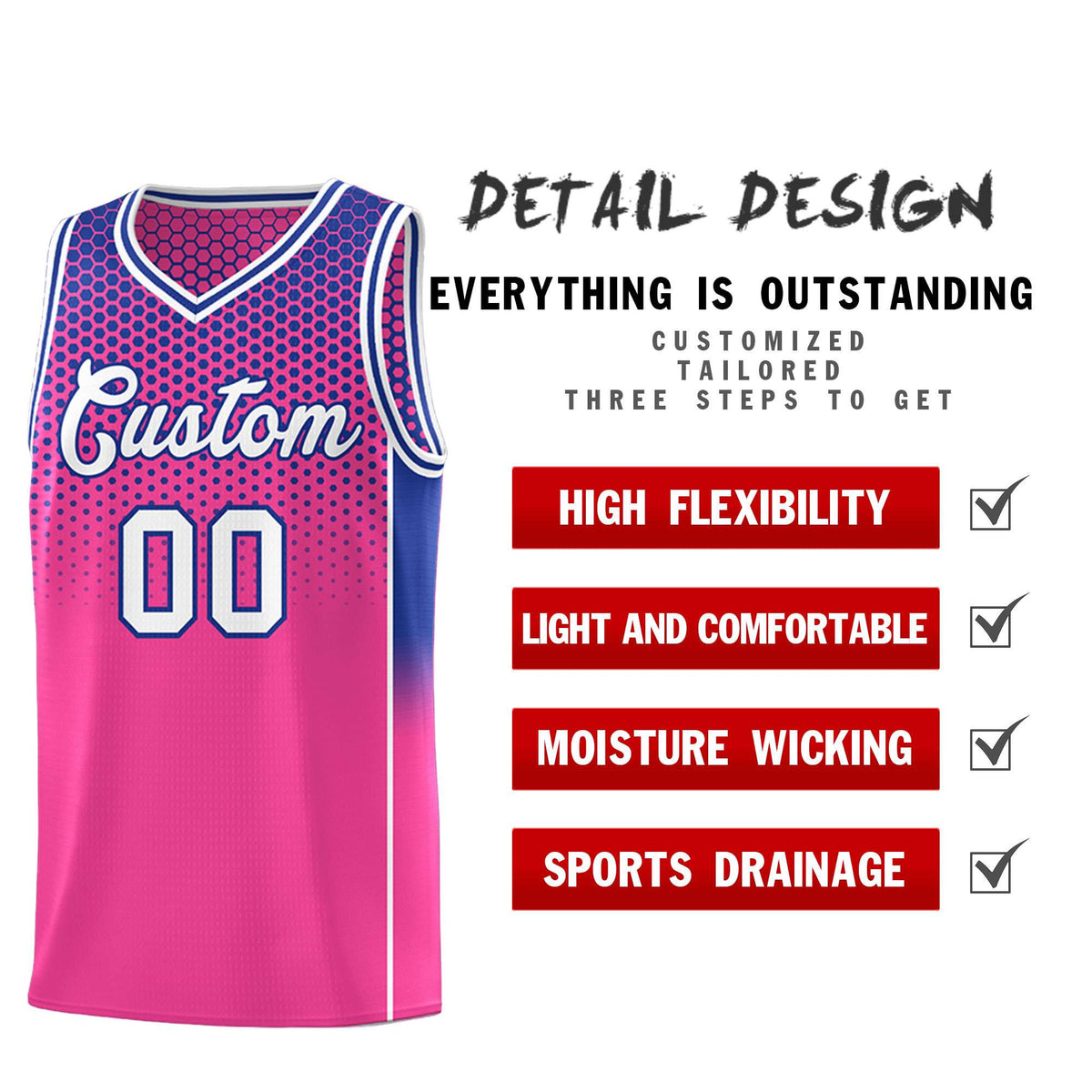 Custom Pink Royal Reversible Side Gradient Sports Uniform Dot Pattern Basketball Jersey Kits