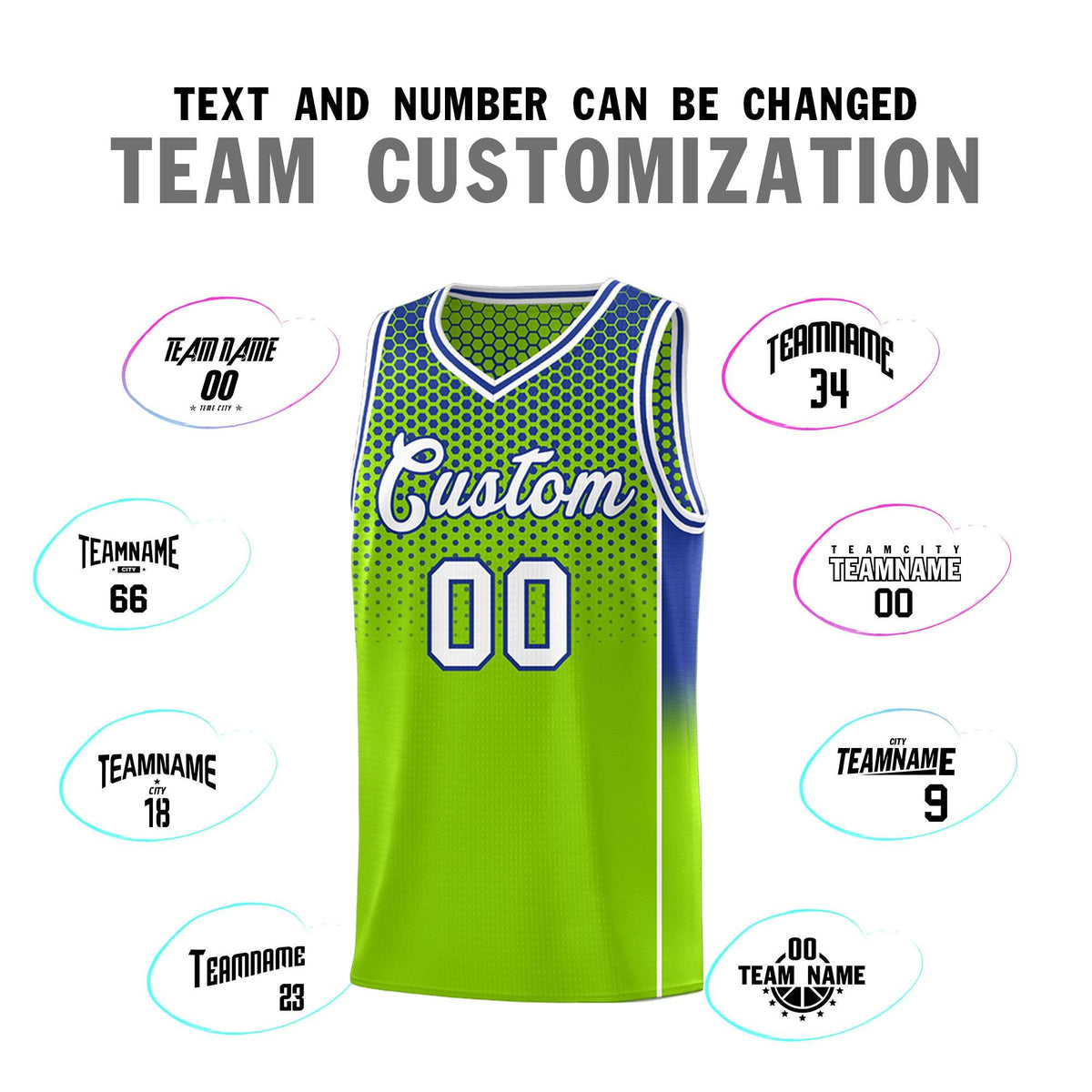 Custom Neon Green Royal Reversible Side Gradient Sports Uniform Dot Pattern Basketball Jersey Kits
