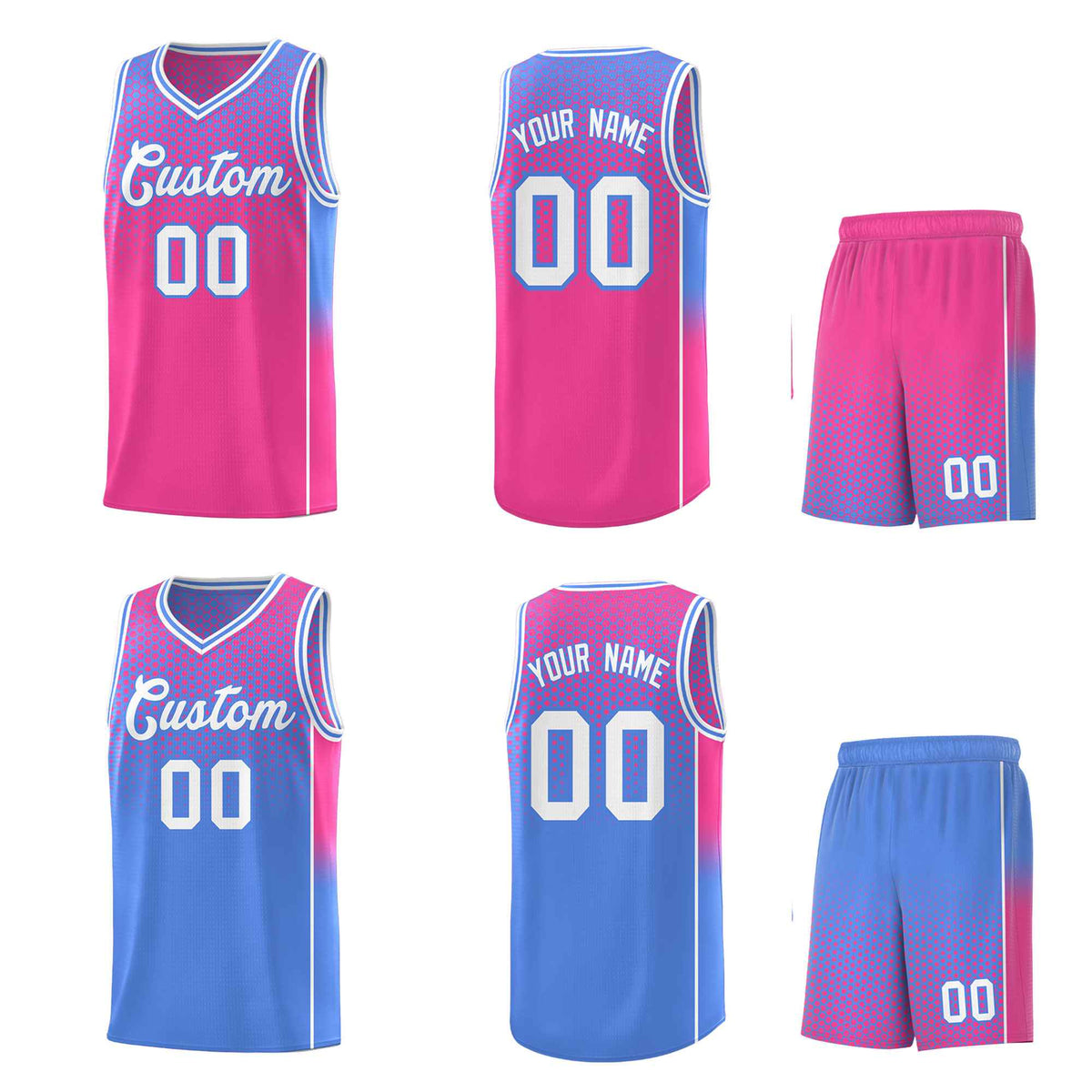 Custom Pink Light Blue Reversible Side Gradient Sports Uniform Dot Pattern Basketball Jersey Kits