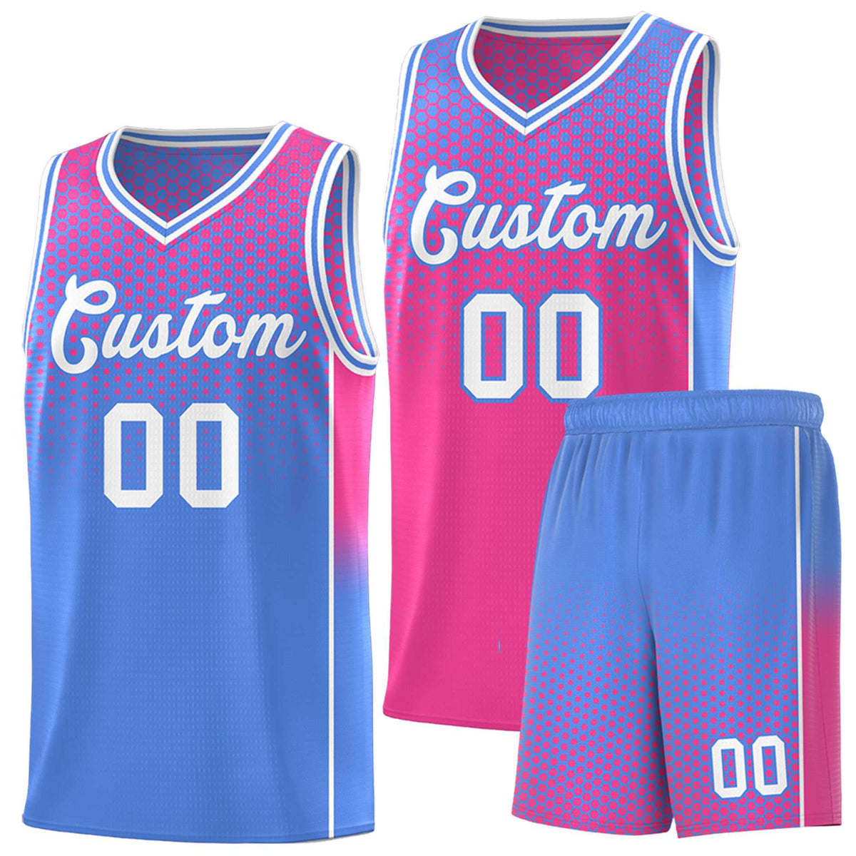 Custom Pink Light Blue Reversible Side Gradient Sports Uniform Dot Pattern Basketball Jersey Kits