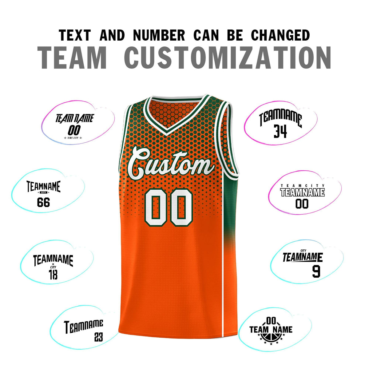 Custom Orange Green Reversible Side Gradient Sports Uniform Dot Pattern Basketball Jersey Kits
