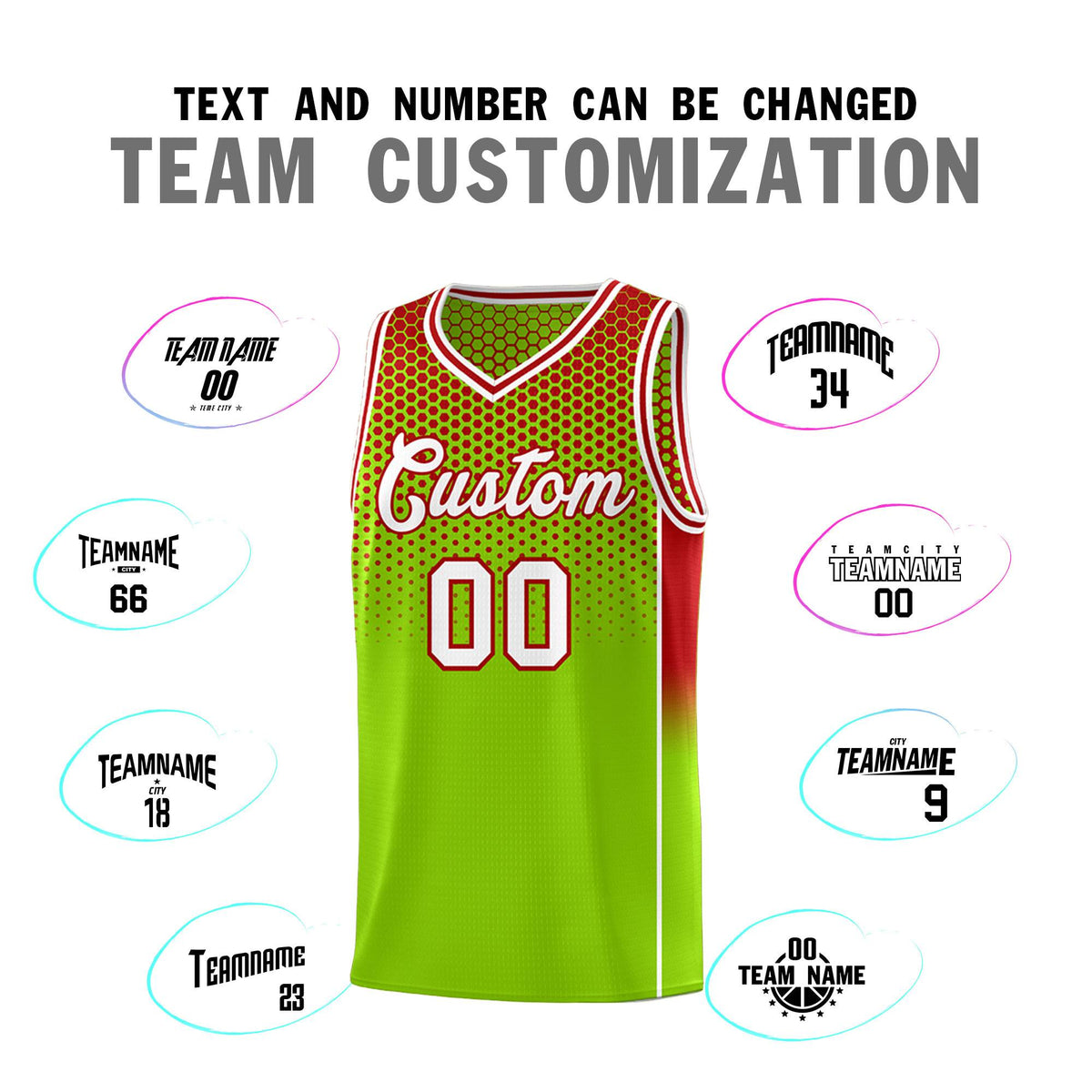 Custom Neon Green Red Reversible Side Gradient Sports Uniform Dot Pattern Basketball Jersey Kits