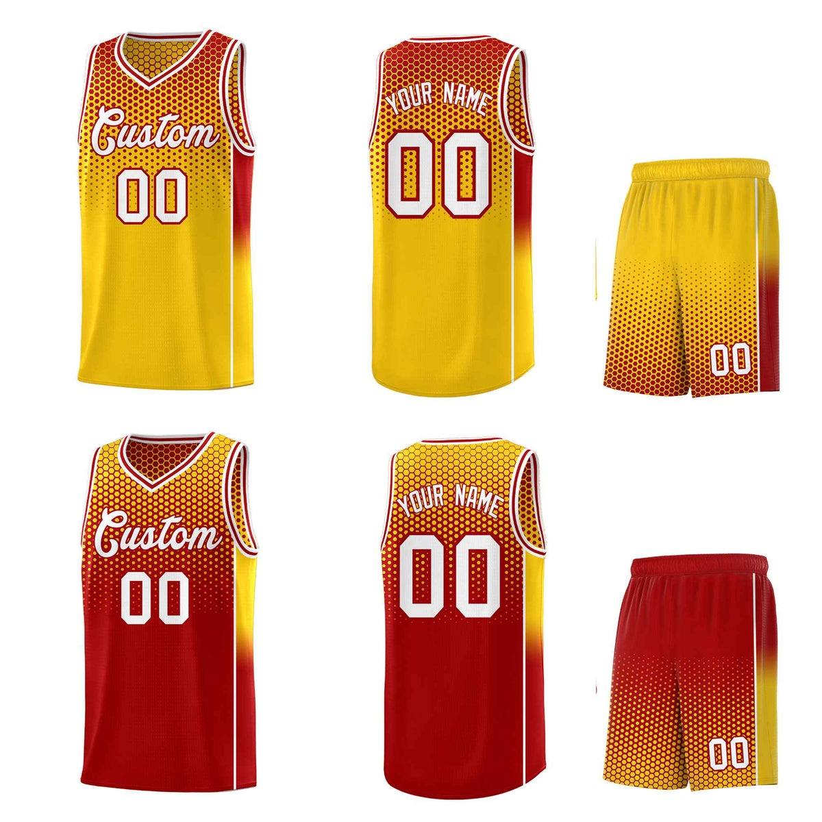 Custom Gold Red Reversible Side Gradient Sports Uniform Dot Pattern Basketball Jersey Kits