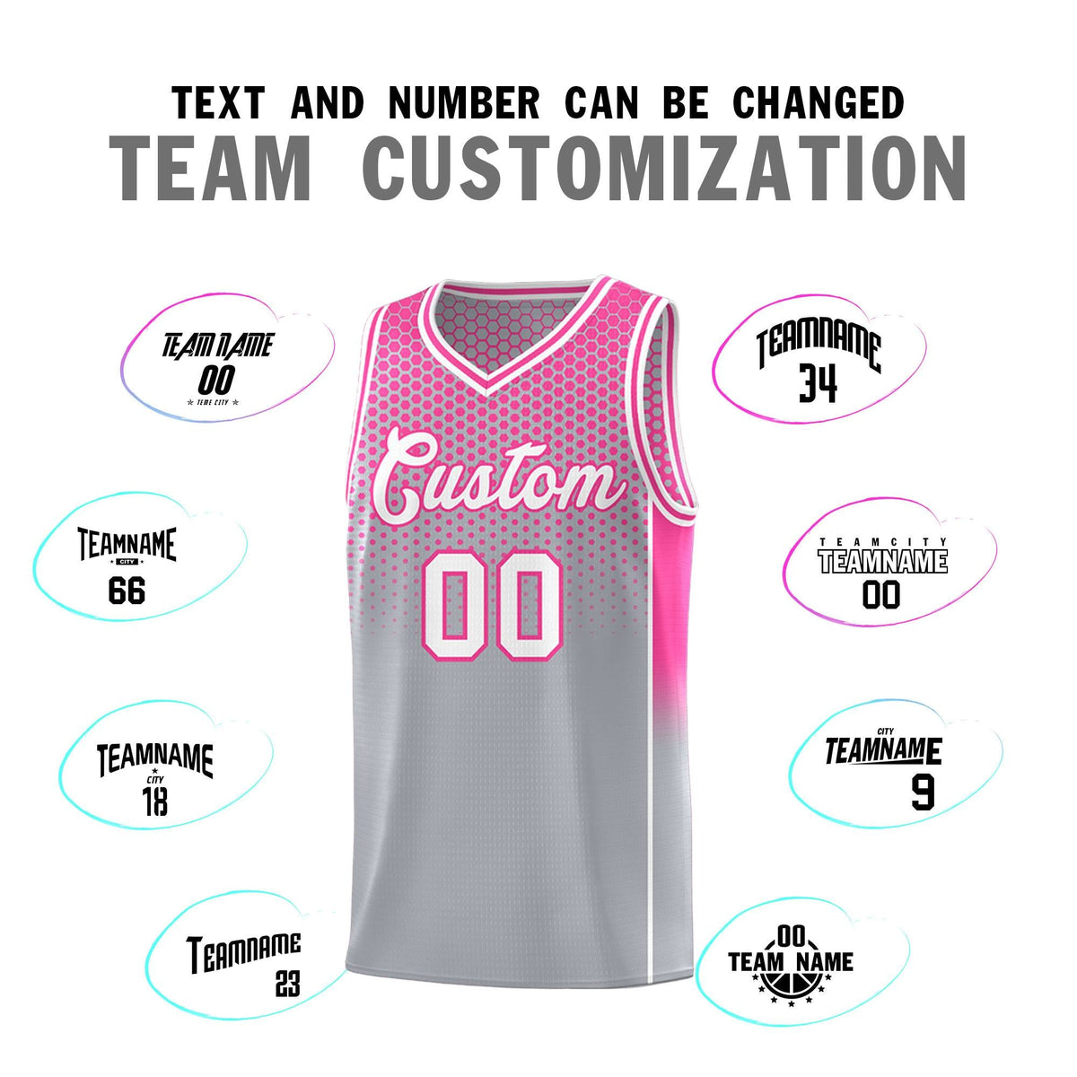 Custom Gray Pink Reversible Side Gradient Sports Uniform Dot Pattern Basketball Jersey Kits