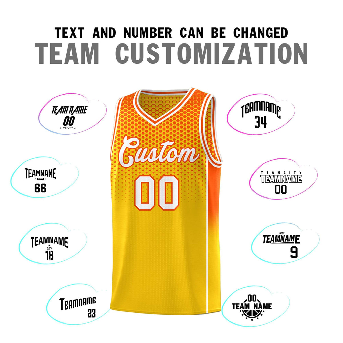Custom Gold Orange Reversible Side Gradient Sports Uniform Dot Pattern Basketball Jersey Kits