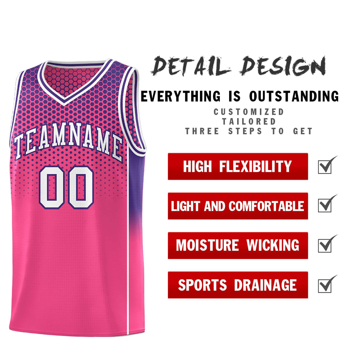 Custom Pink Purple Reversible Side Gradient Sports Uniform Dot Pattern Basketball Jersey Kits