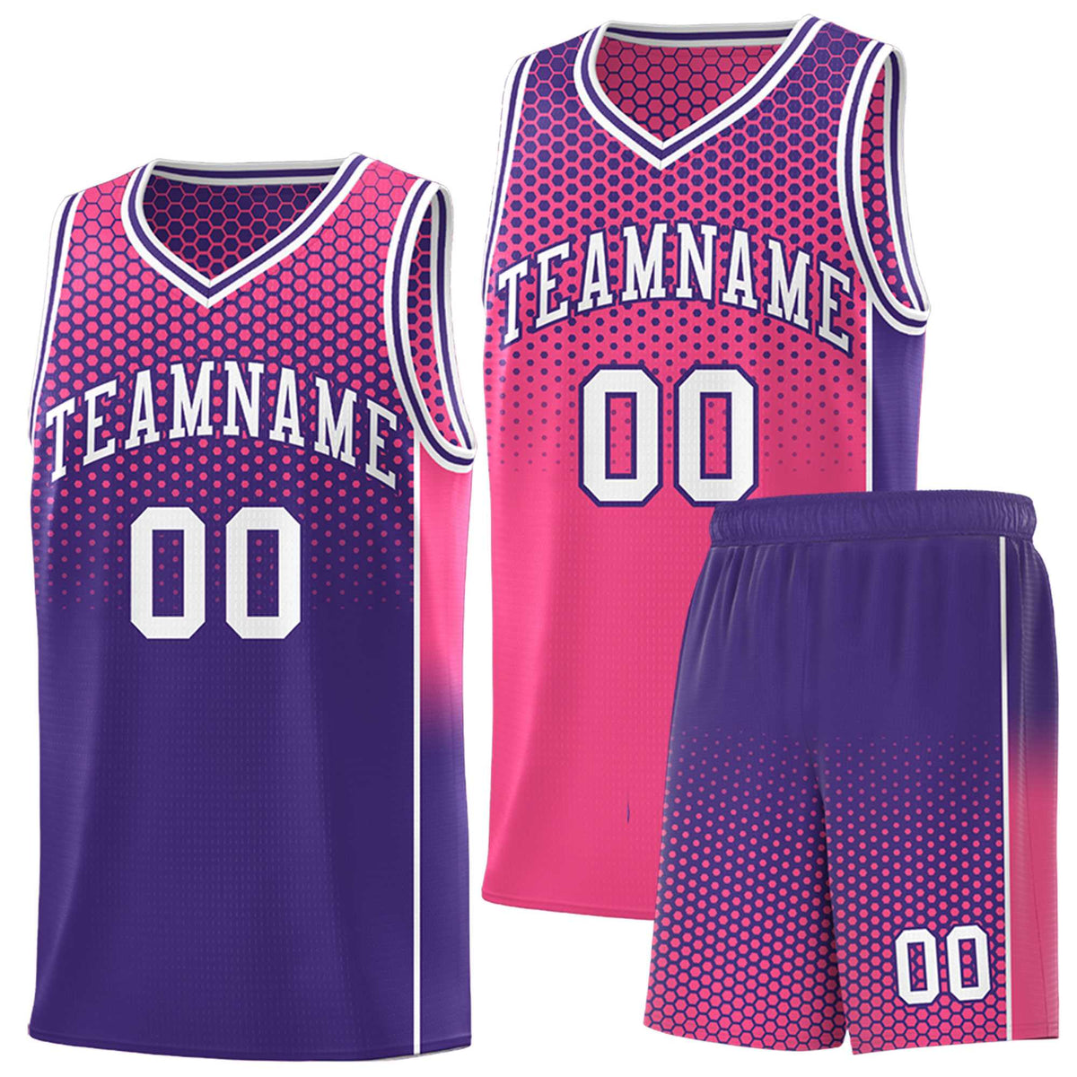 Custom Pink Purple Reversible Side Gradient Sports Uniform Dot Pattern Basketball Jersey Kits