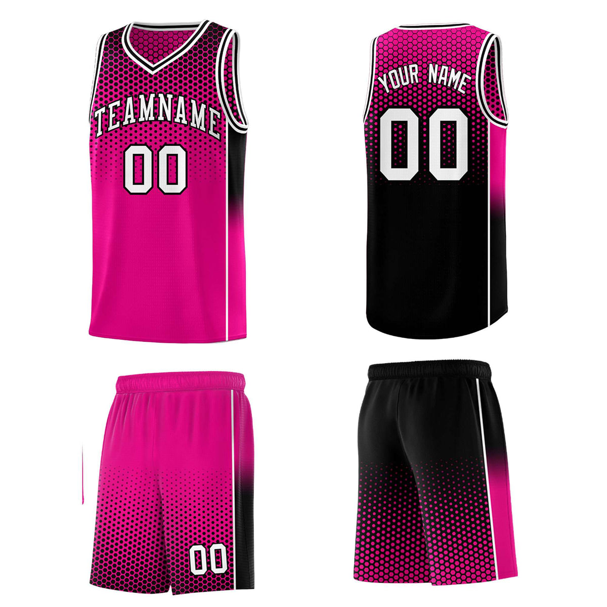 Custom Rose Red Black Reversible Side Gradient Sports Uniform Dot Pattern Basketball Jersey Kits