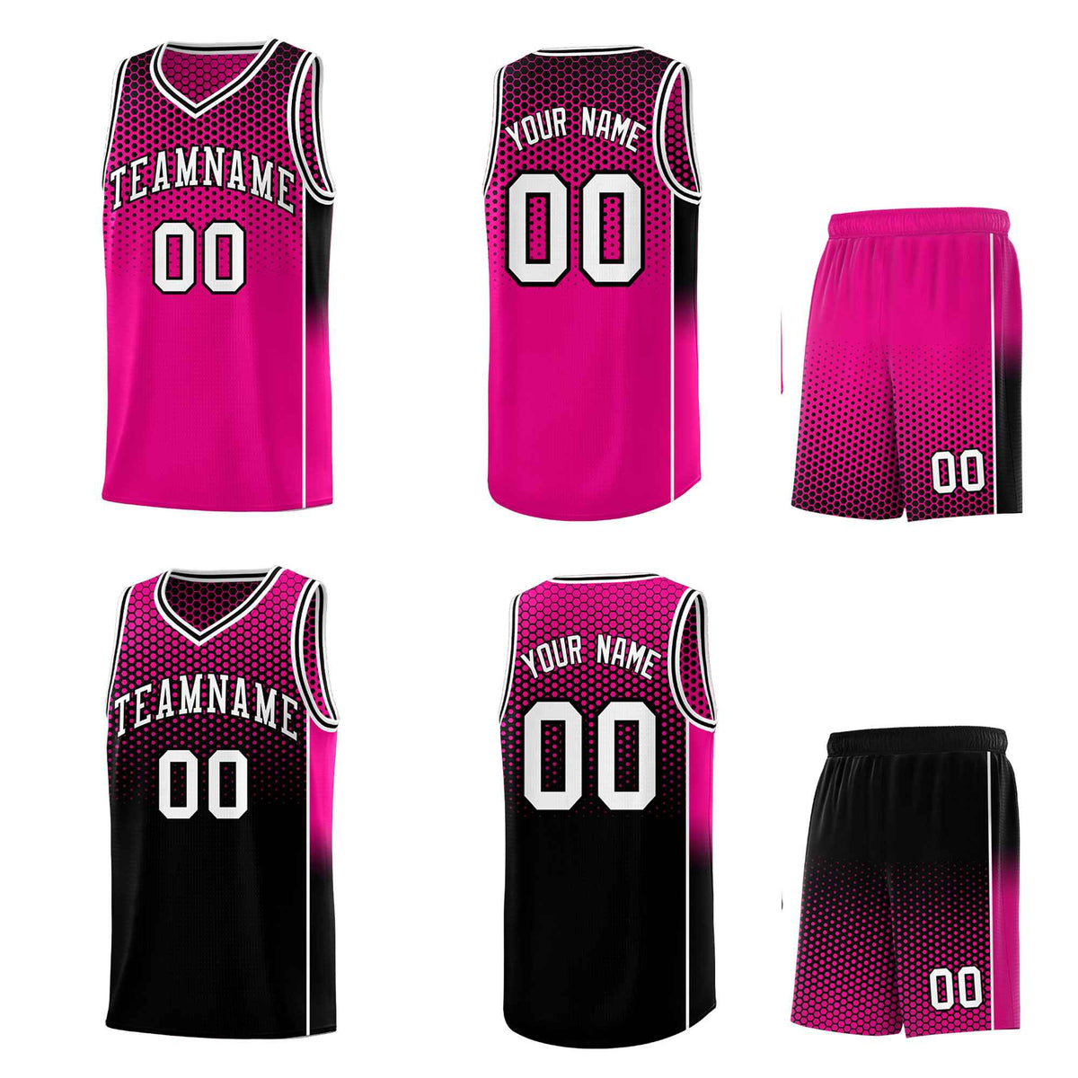 Custom Rose Red Black Reversible Side Gradient Sports Uniform Dot Pattern Basketball Jersey Kits