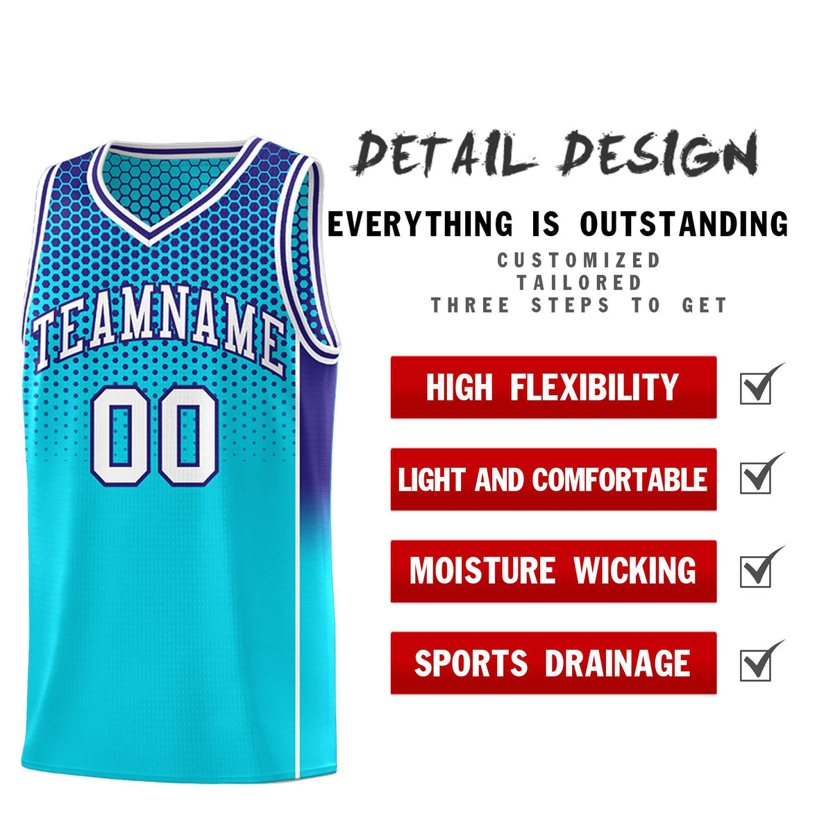 Custom Sky Blue Navy Reversible Side Gradient Sports Uniform Dot Pattern Basketball Jersey Kits