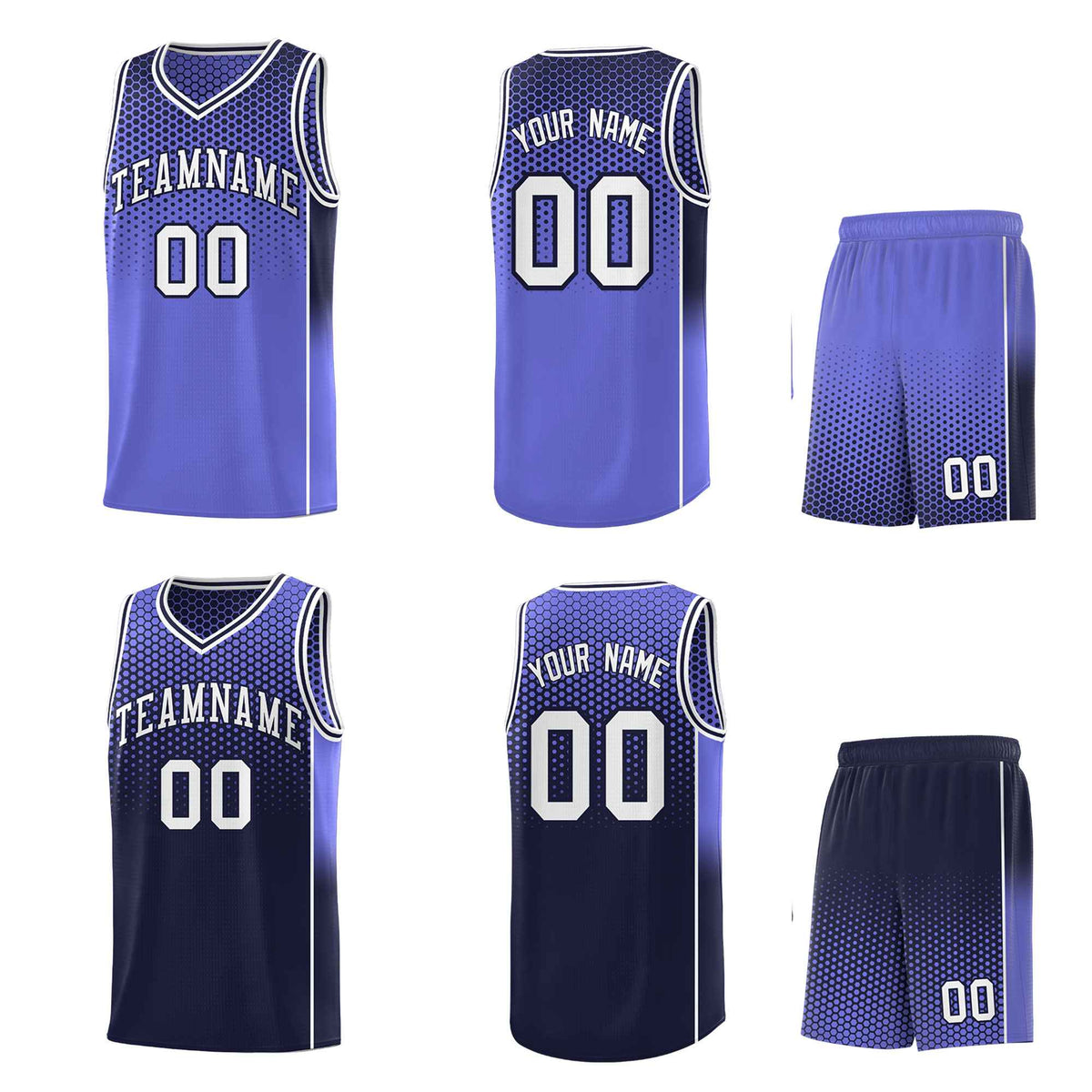 Custom Purple Navy Reversible Side Gradient Sports Uniform Dot Pattern Basketball Jersey Kits