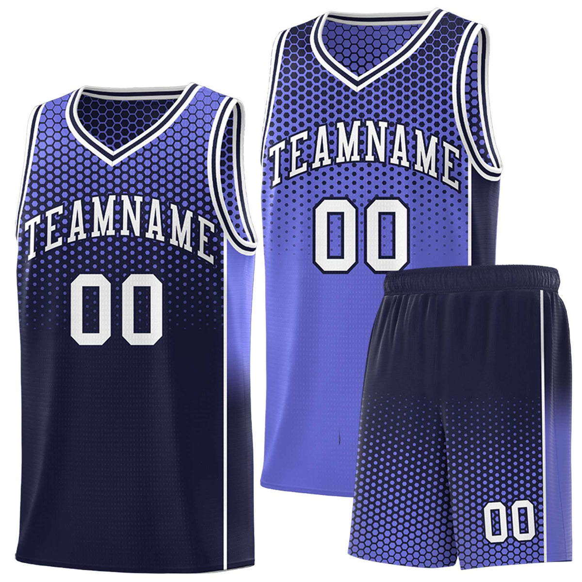 Custom Purple Navy Reversible Side Gradient Sports Uniform Dot Pattern Basketball Jersey Kits