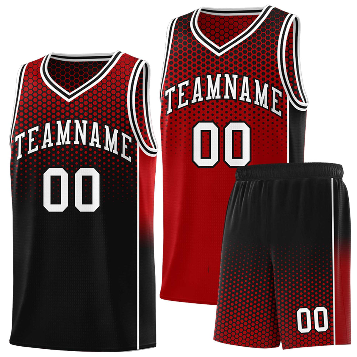 Custom Red Black Reversible Side Gradient Sports Uniform Dot Pattern Basketball Jersey Kits