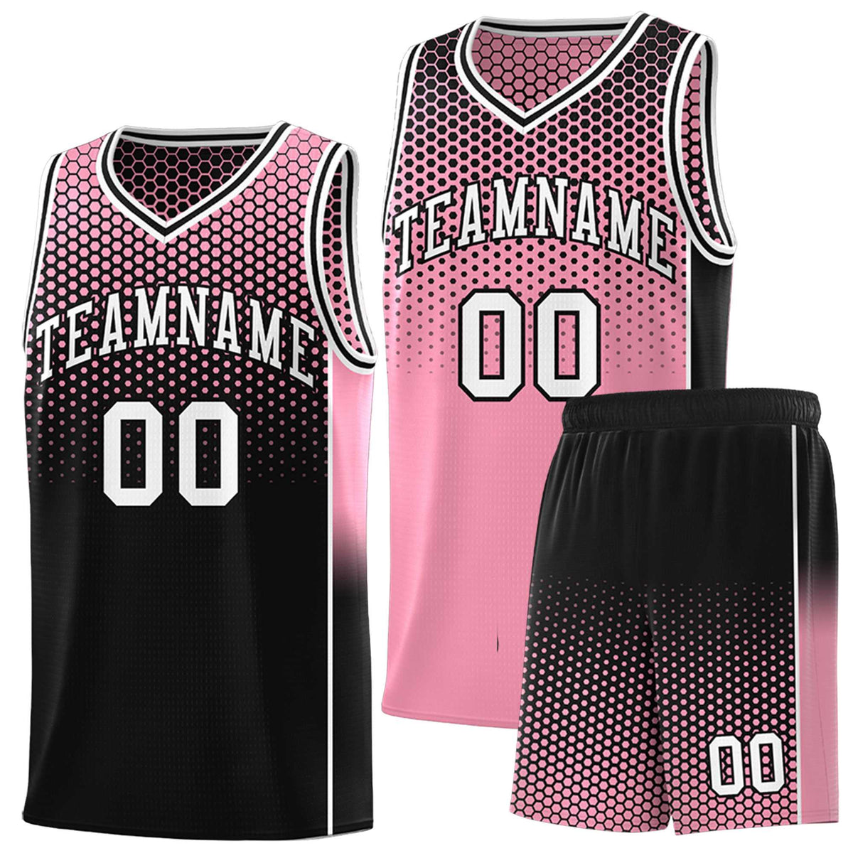 Custom Light Pink Black Reversible Side Gradient Sports Uniform Dot Pattern Basketball Jersey Kits