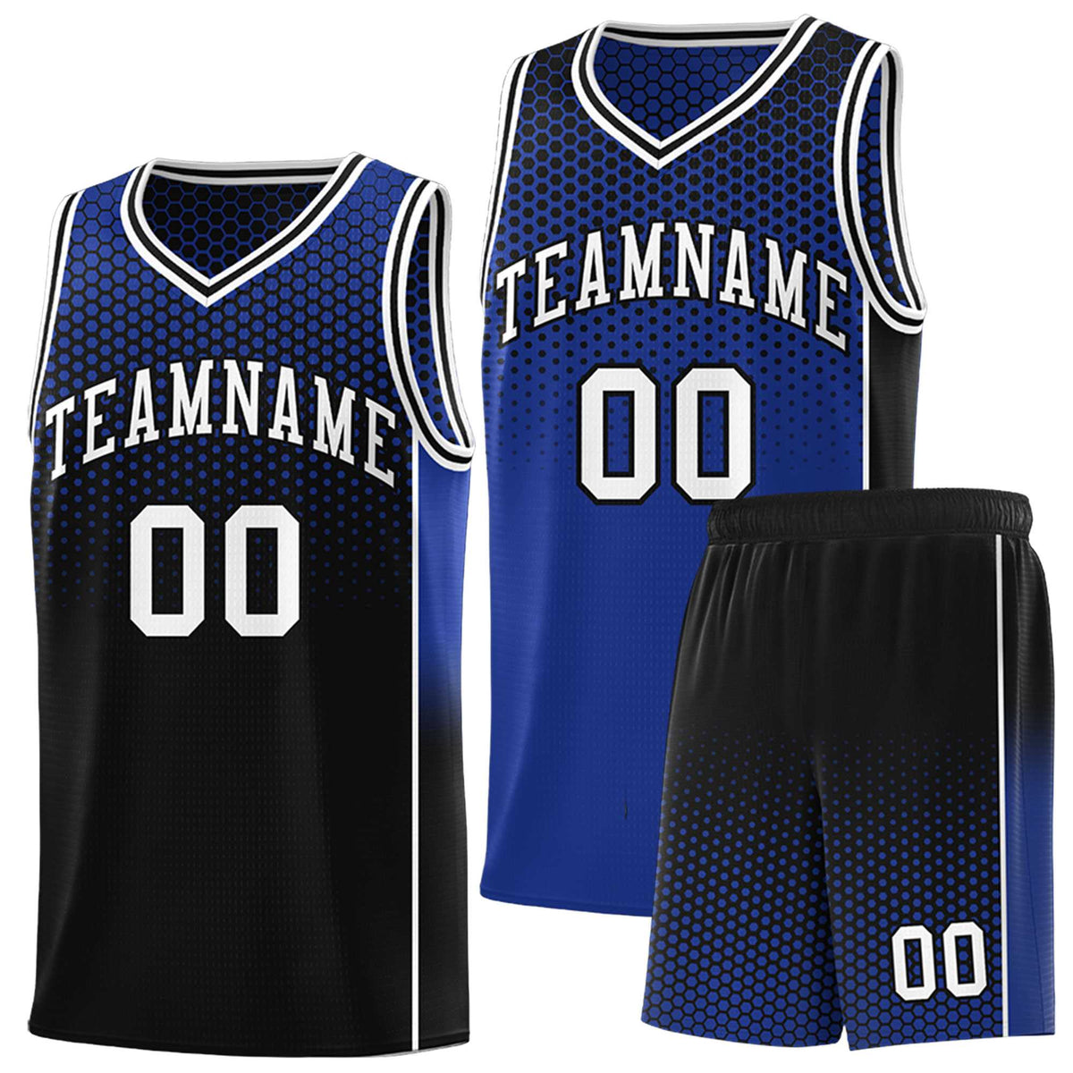 Custom Royal Black Reversible Side Gradient Sports Uniform Dot Pattern Basketball Jersey Kits