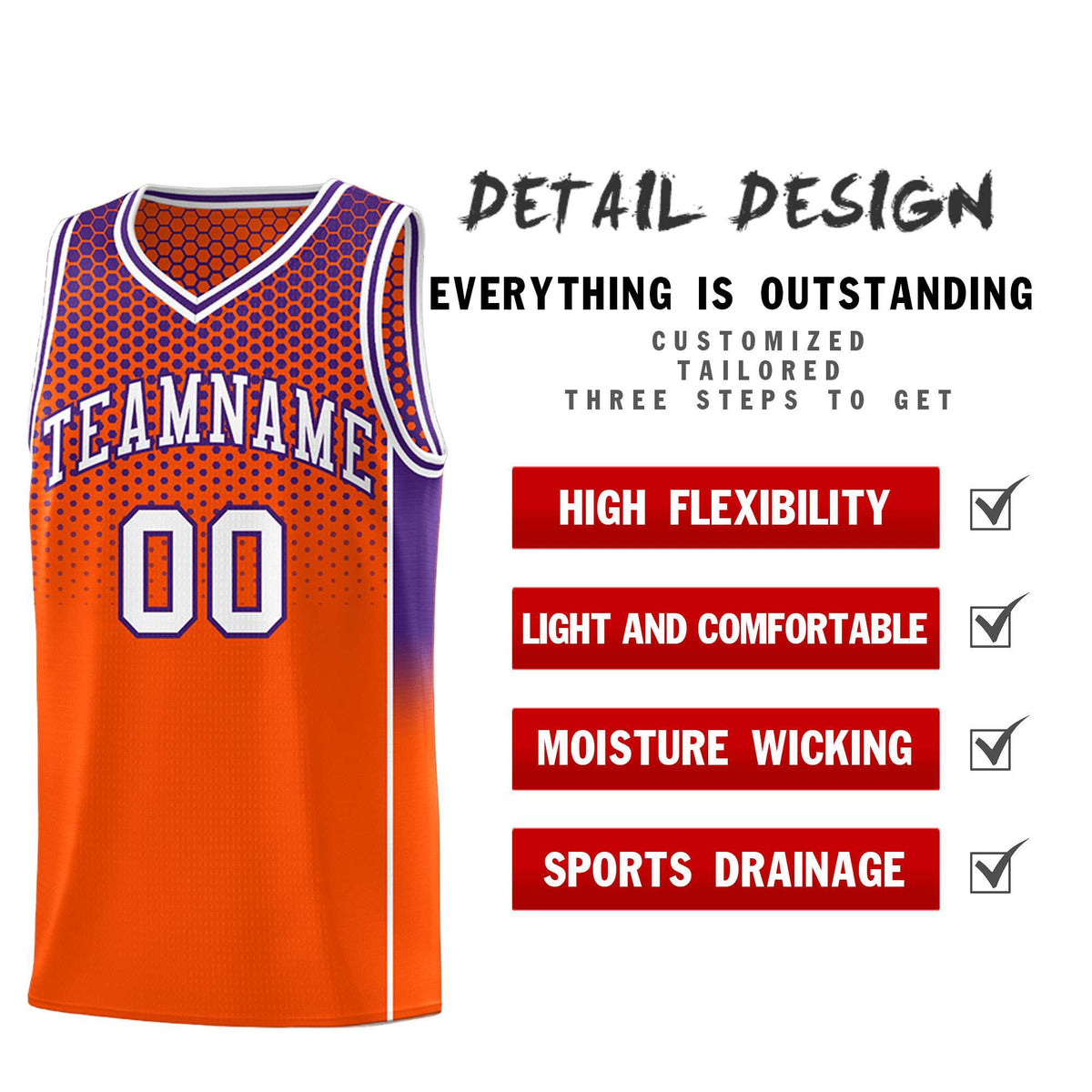 Custom Orange Purple Reversible Side Gradient Sports Uniform Dot Pattern Basketball Jersey Kits