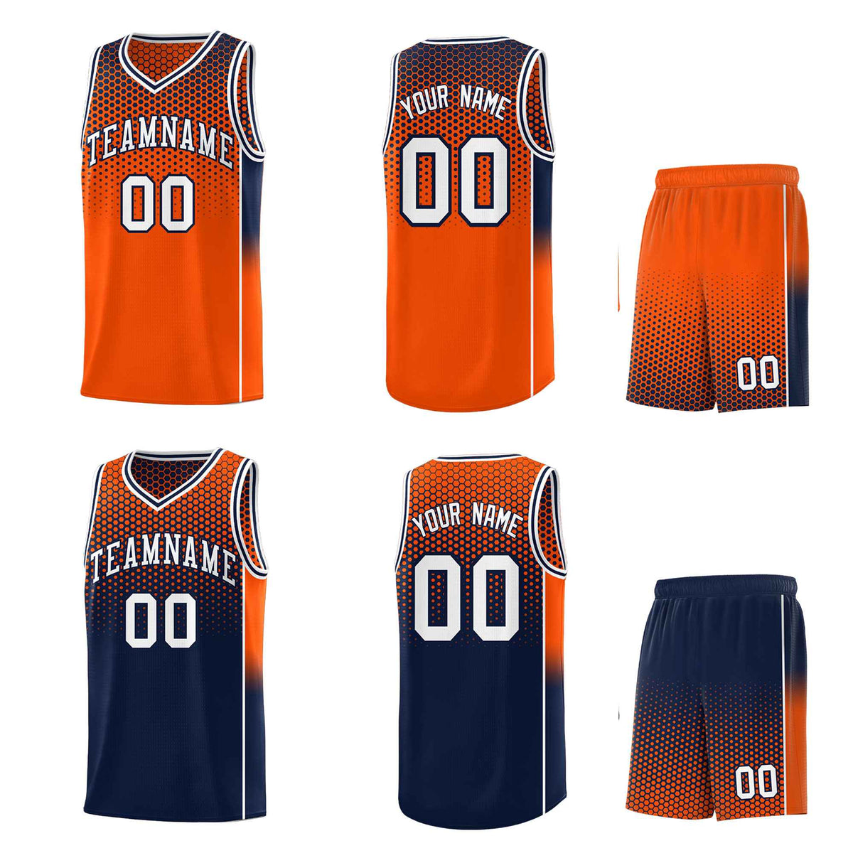 Custom Orange Navy Reversible Side Gradient Sports Uniform Dot Pattern Basketball Jersey Kits