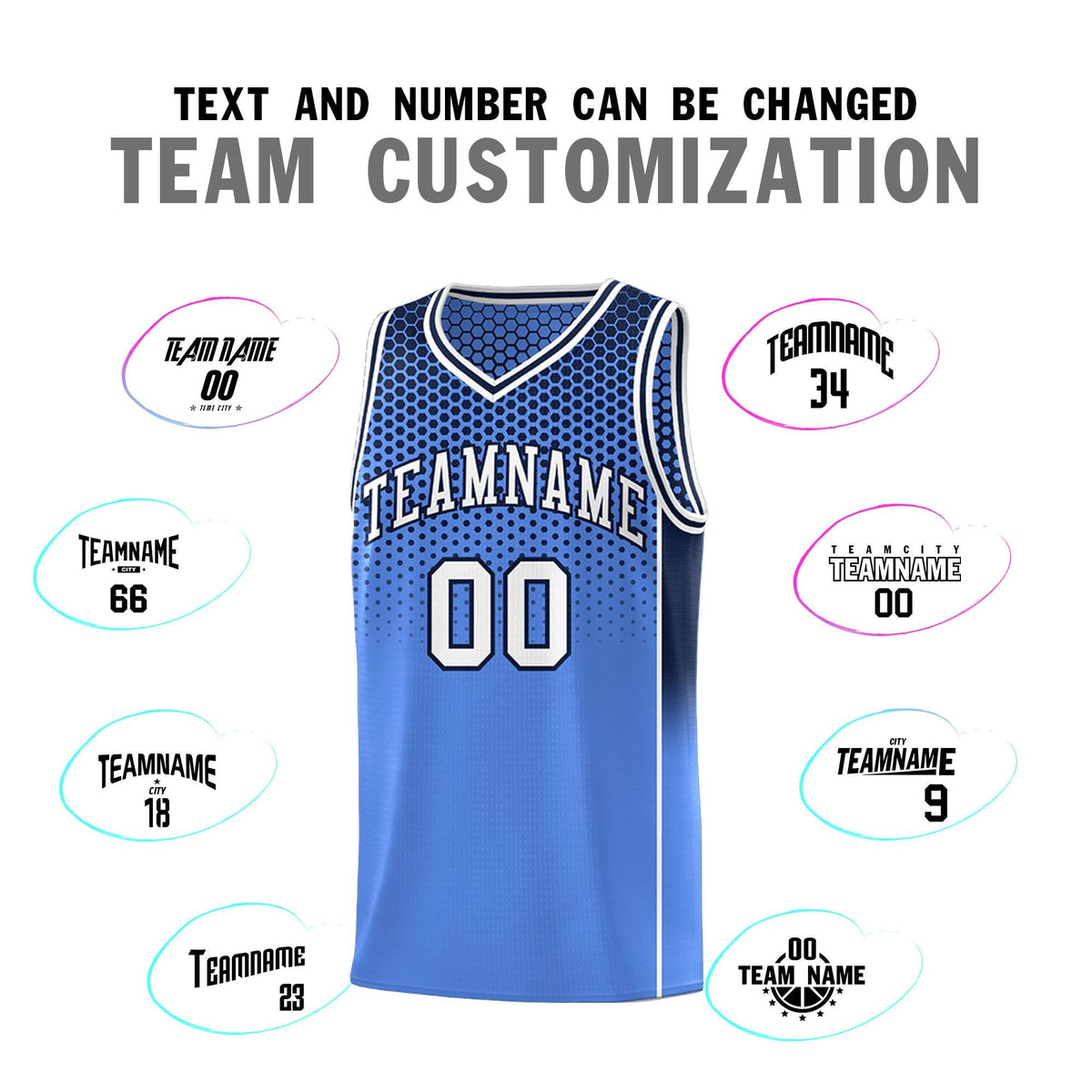 Custom Light Blue Navy Reversible Side Gradient Sports Uniform Dot Pattern Basketball Jersey Kits