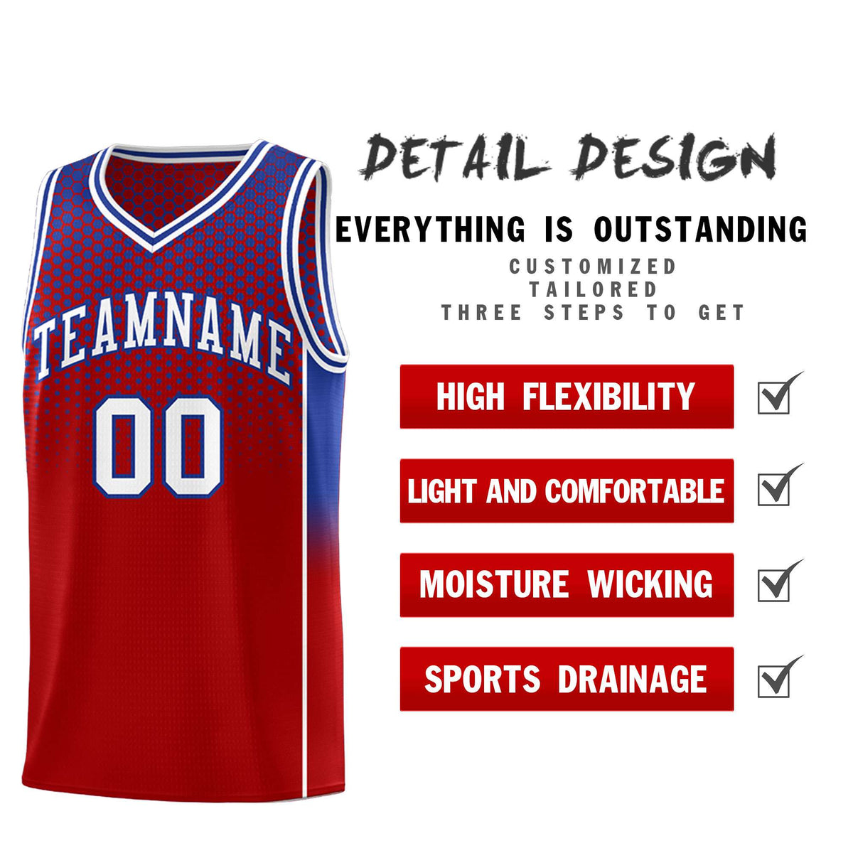 Custom Red Royal Reversible Side Gradient Sports Uniform Dot Pattern Basketball Jersey Kits