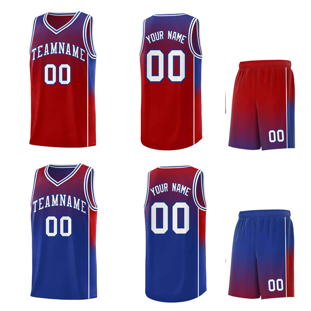 Custom Red Royal Reversible Side Gradient Sports Uniform Dot Pattern Basketball Jersey Kits