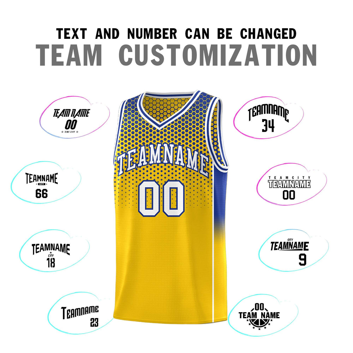 Custom Gold Royal Reversible Side Gradient Sports Uniform Dot Pattern Basketball Jersey Kits
