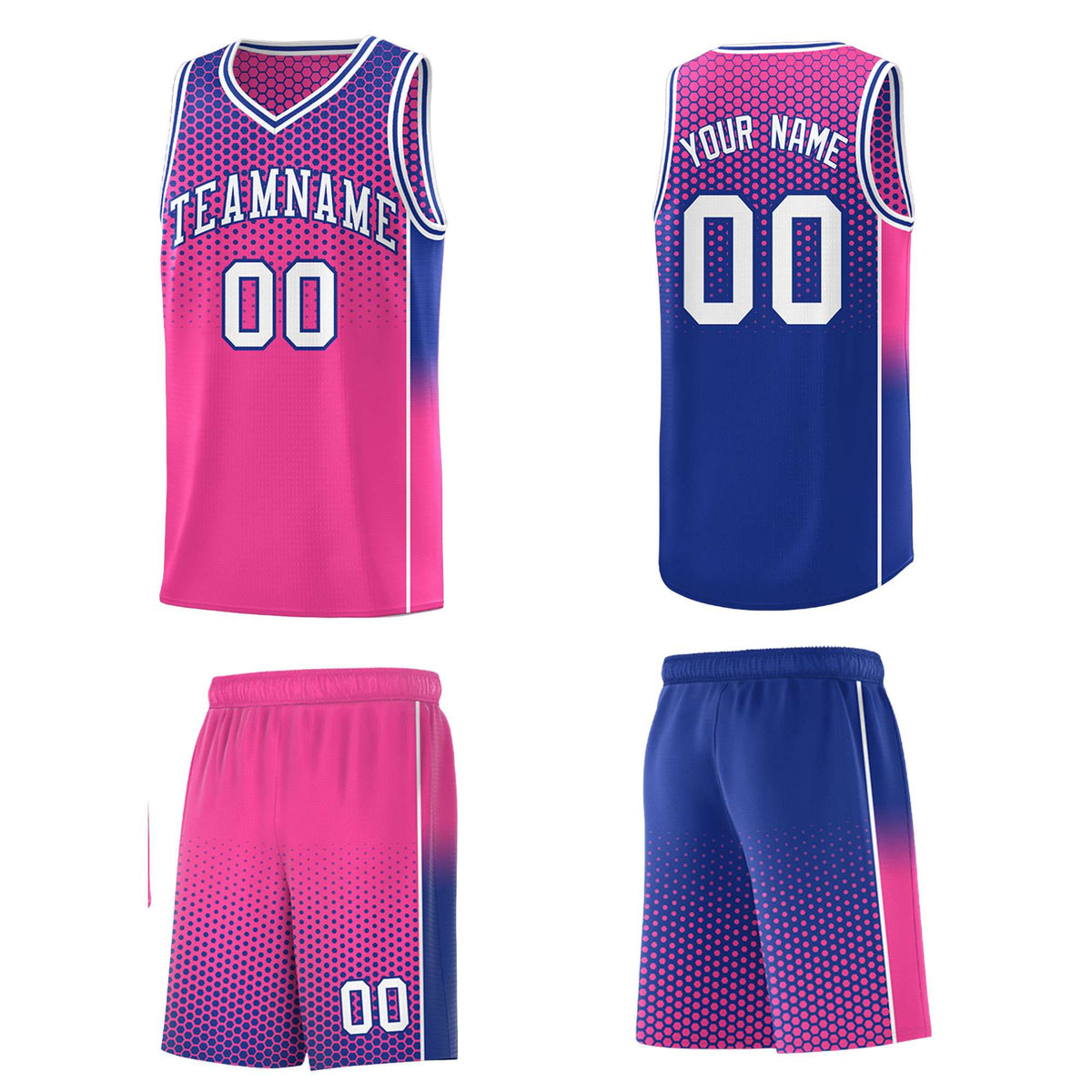 Custom Pink Royal Reversible Side Gradient Sports Uniform Dot Pattern Basketball Jersey Kits