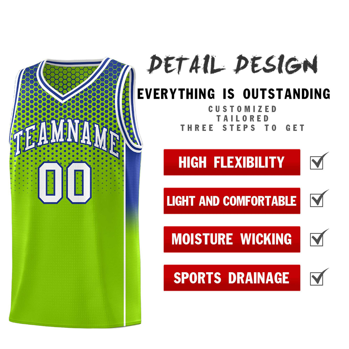 Custom Neon Green Royal Reversible Side Gradient Sports Uniform Dot Pattern Basketball Jersey Kits