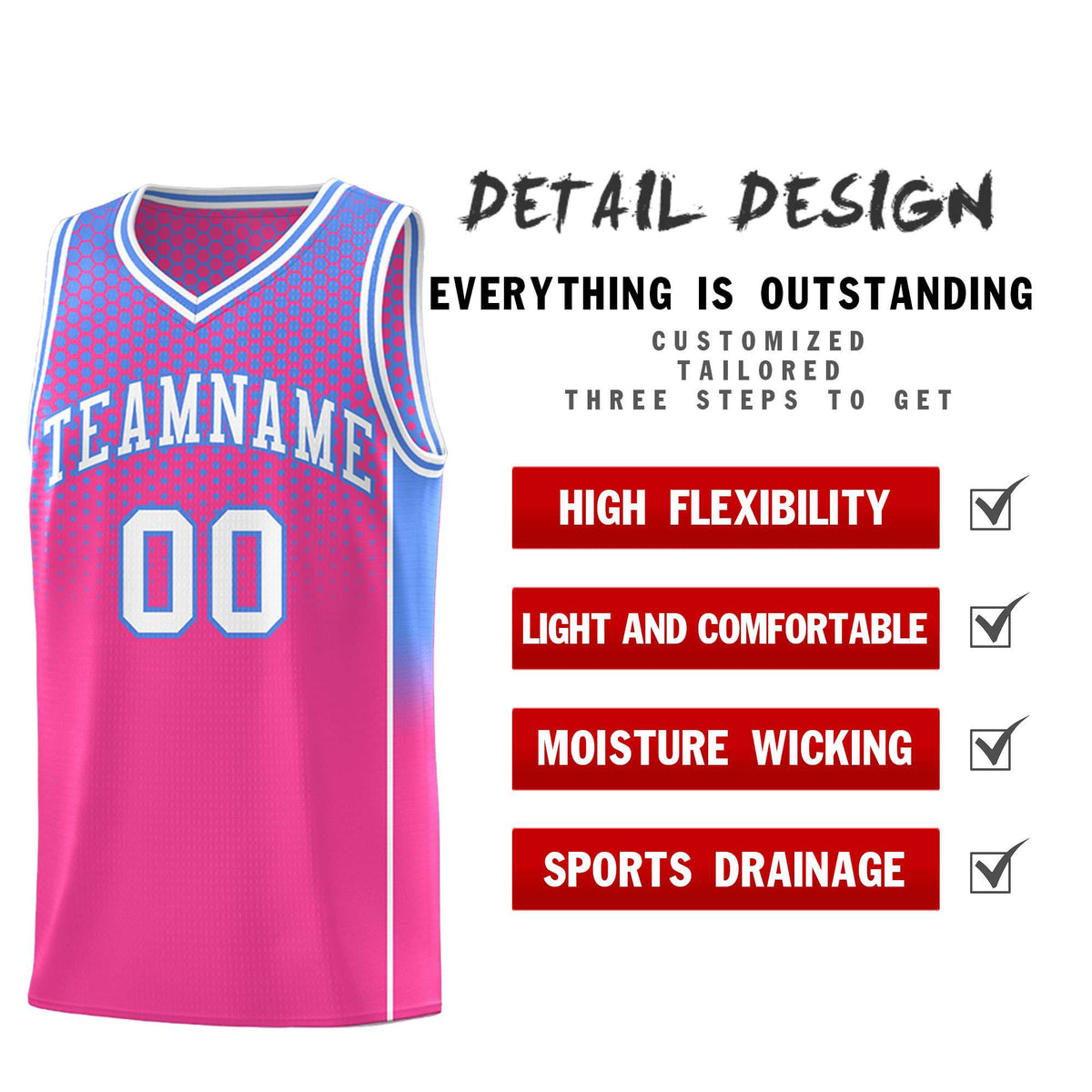Custom Pink Light Blue Reversible Side Gradient Sports Uniform Dot Pattern Basketball Jersey Kits
