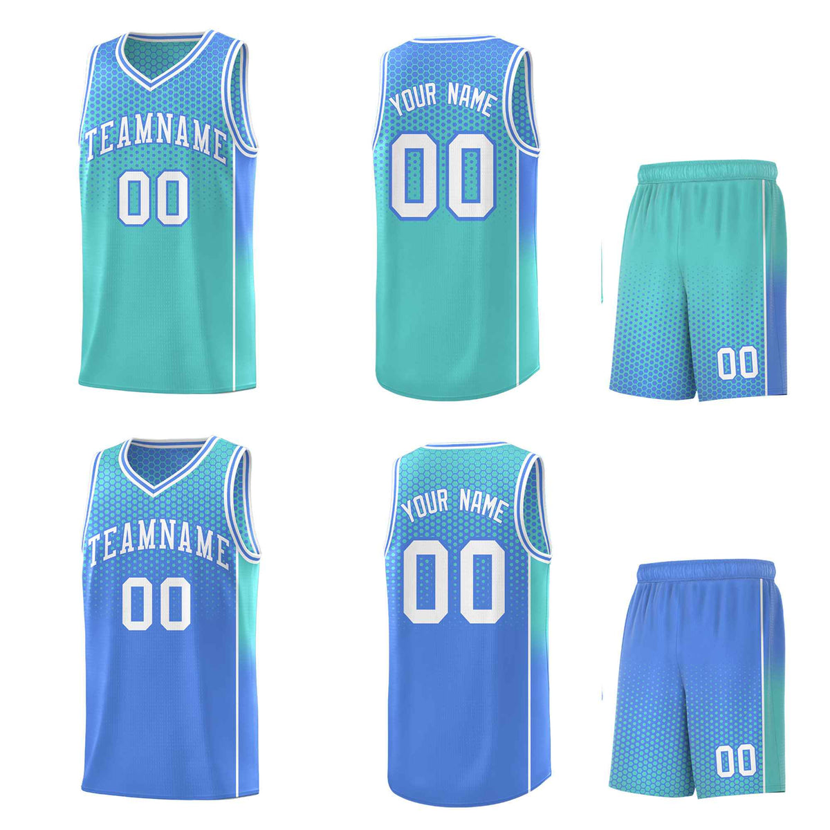 Custom Bright Green Light Blue Reversible Side Gradient Sports Uniform Dot Pattern Basketball Jersey Kits