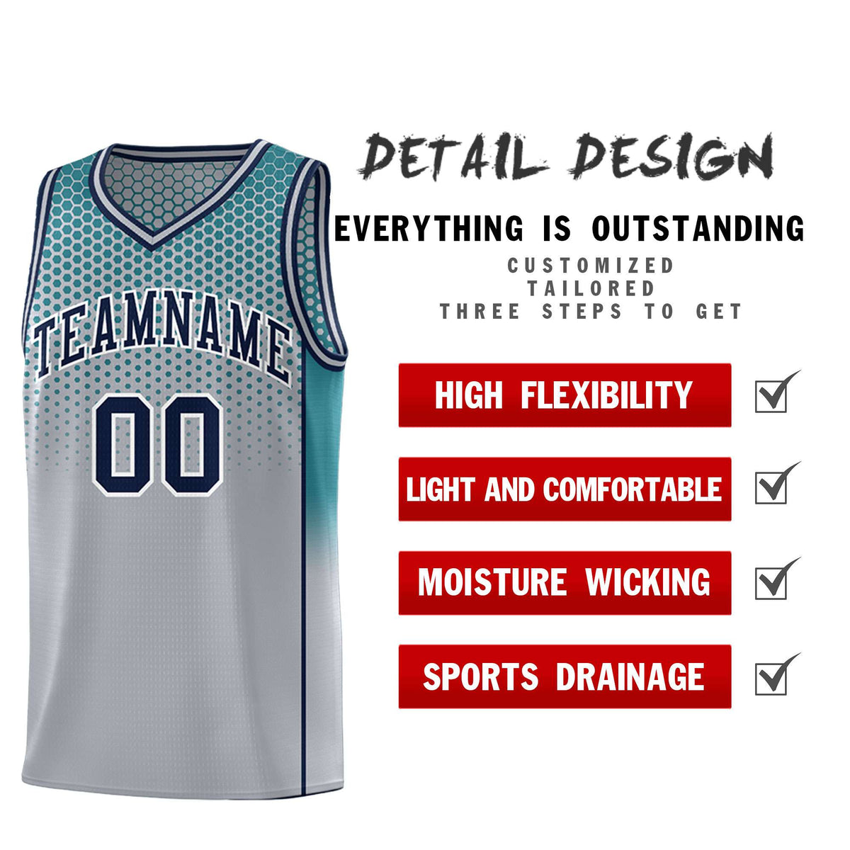 Custom Gray Aqua Reversible Side Gradient Sports Uniform Dot Pattern Basketball Jersey Kits