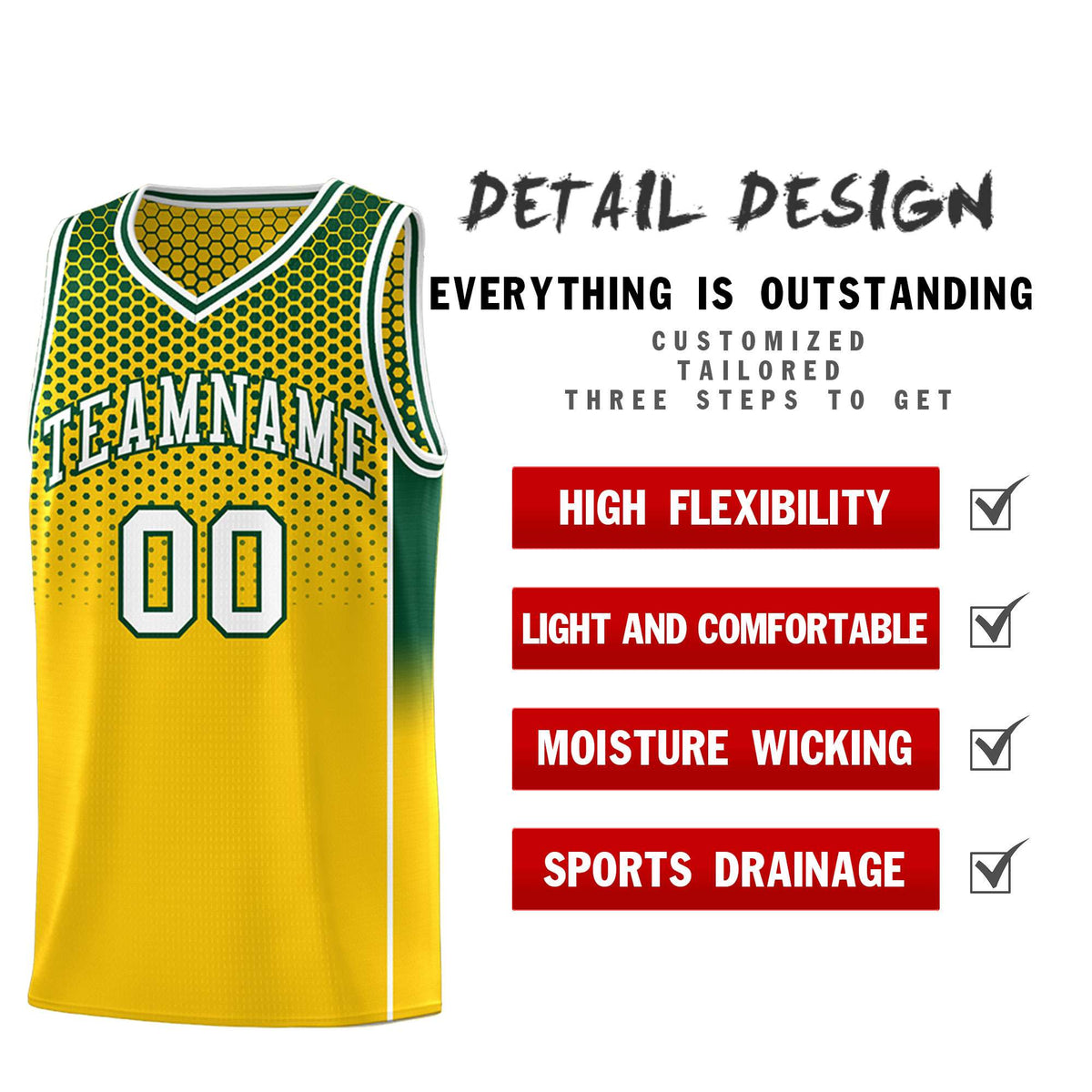 Custom Gold Green Reversible Side Gradient Sports Uniform Dot Pattern Basketball Jersey Kits