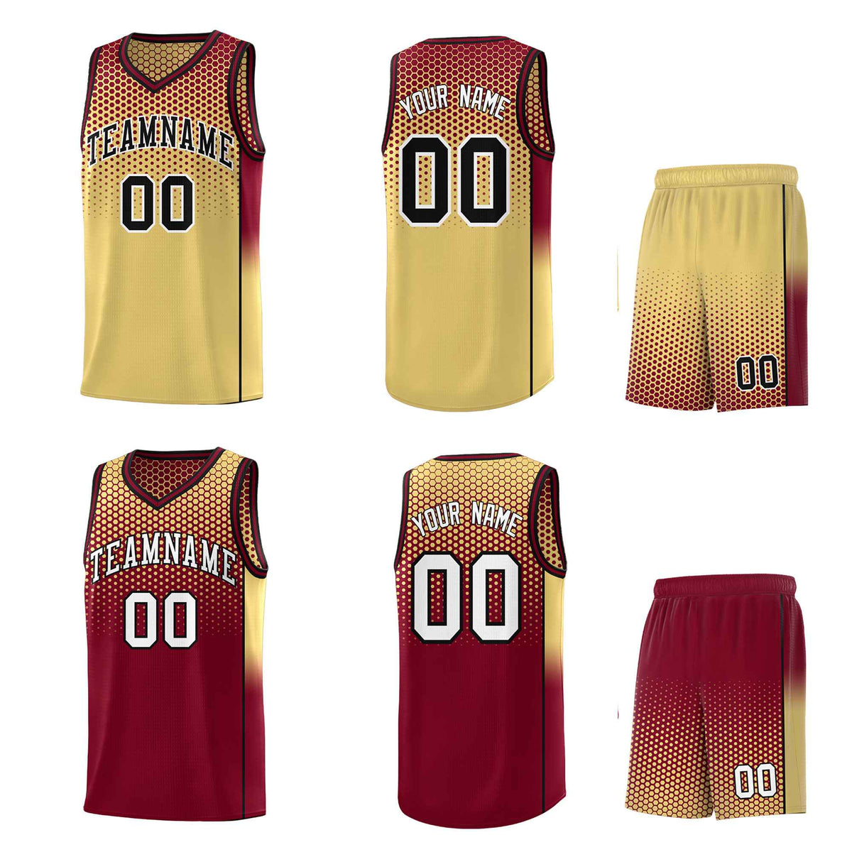 Custom Khaki Crimson Reversible Side Gradient Sports Uniform Dot Pattern Basketball Jersey Kits